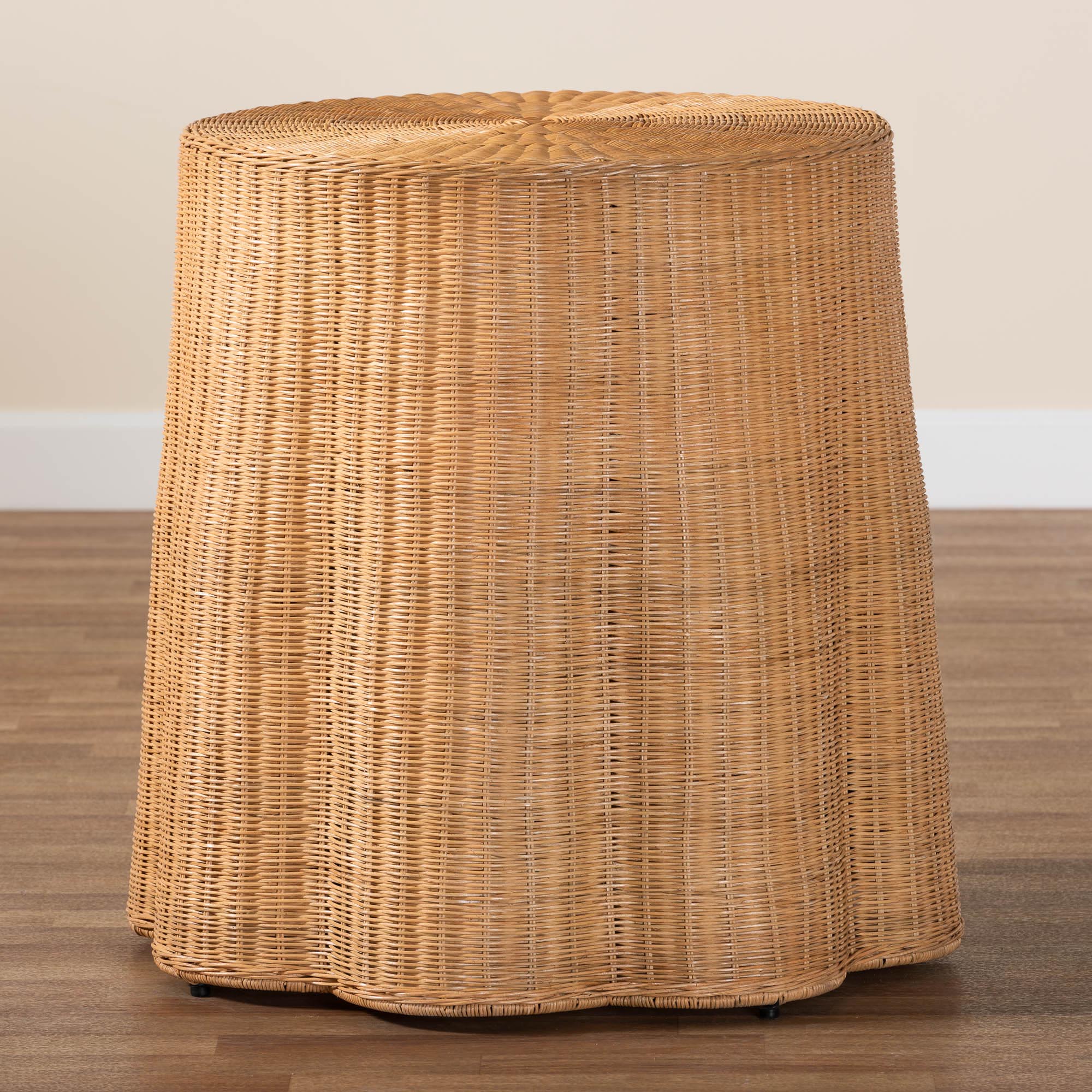 Baxton Studio bali & pari Palm Bohemian Honey Scallop Rattan End Table - Image 6