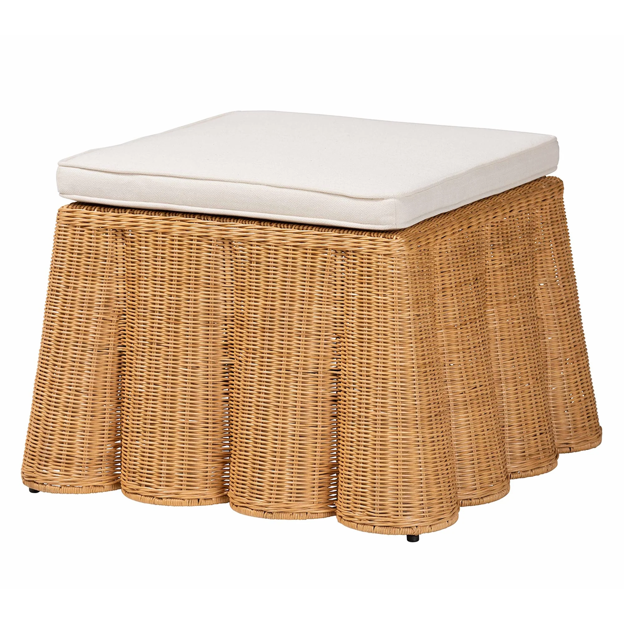 Baxton Studio bali & pari Palm Bohemian Honey Scallop Rattan Ottoman - Image 2