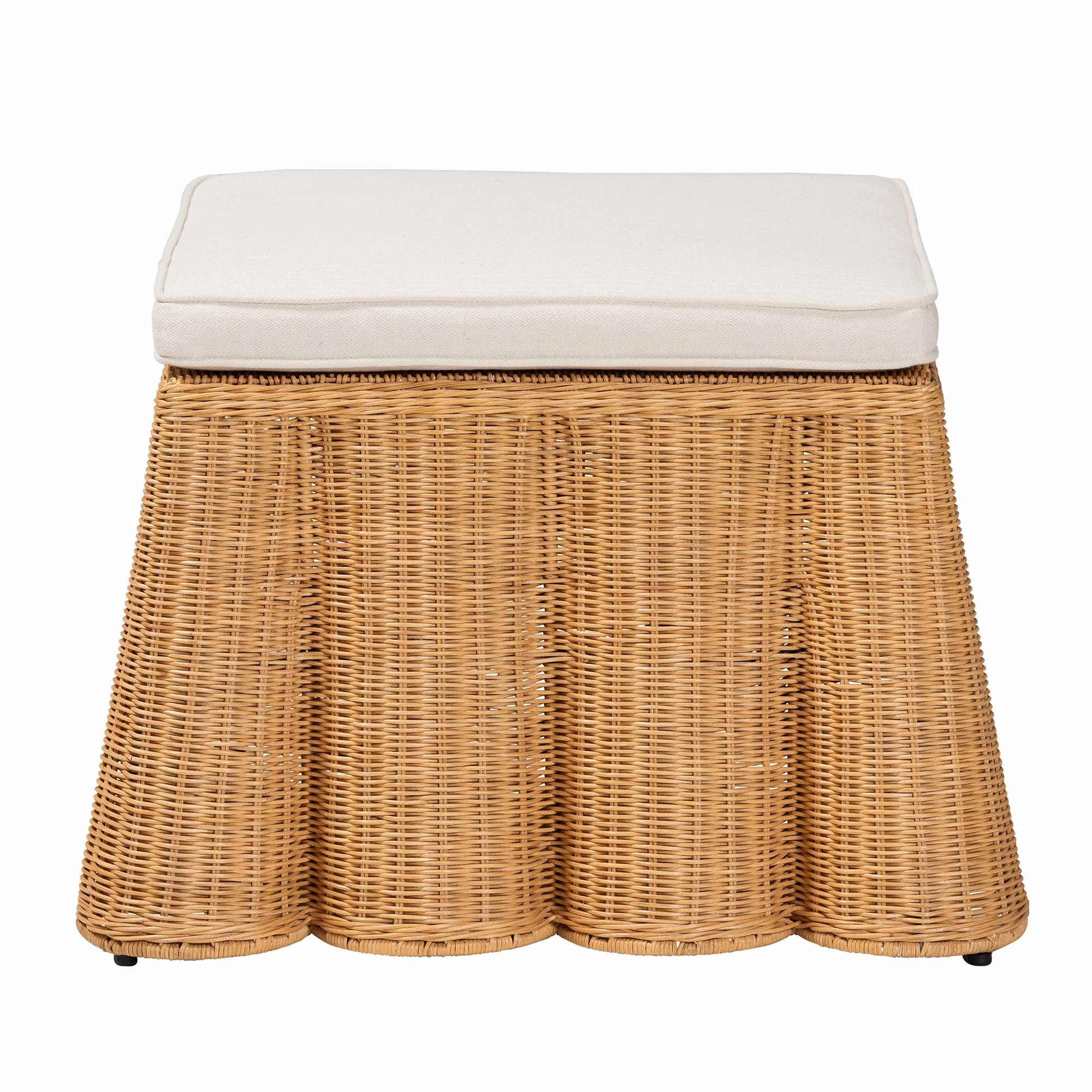 Baxton Studio bali & pari Palm Bohemian Honey Scallop Rattan Ottoman - Image 3