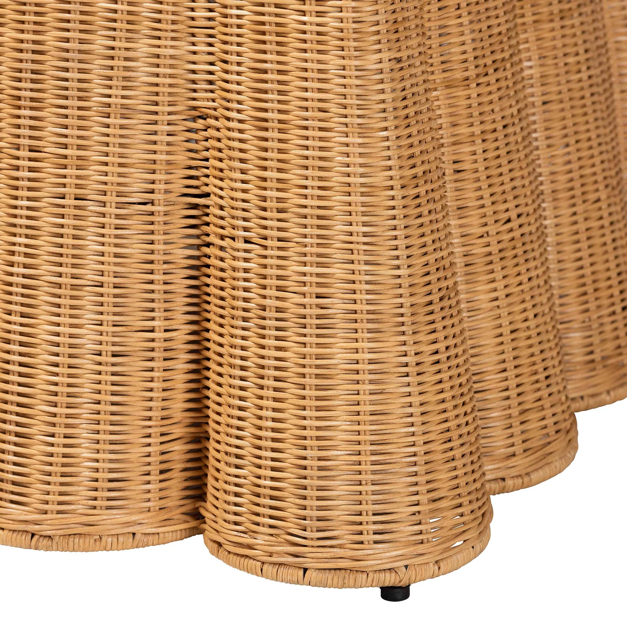 Baxton Studio bali & pari Palm Bohemian Honey Scallop Rattan Ottoman - Image 4