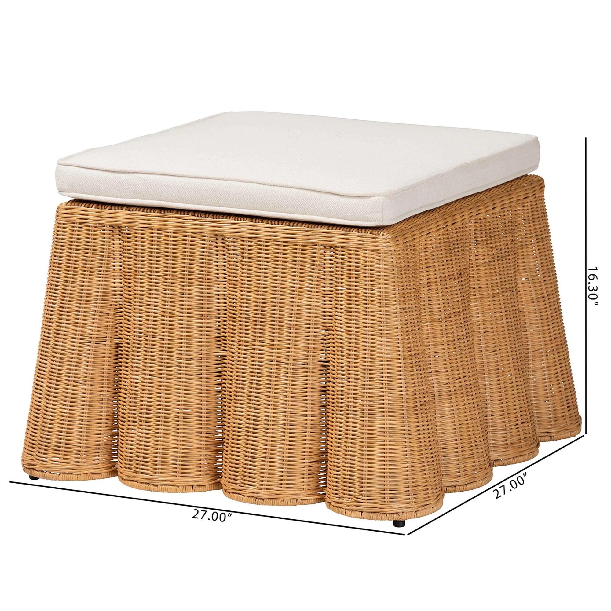 Baxton Studio bali & pari Palm Bohemian Honey Scallop Rattan Ottoman - Image 7