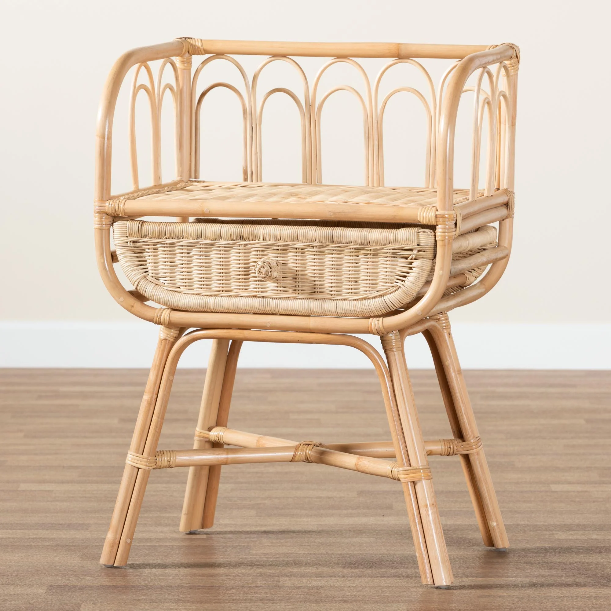 Baxton Studio bali & pari Panchali Modern Bohemian Natural Brown Rattan Nightstand - Image 9