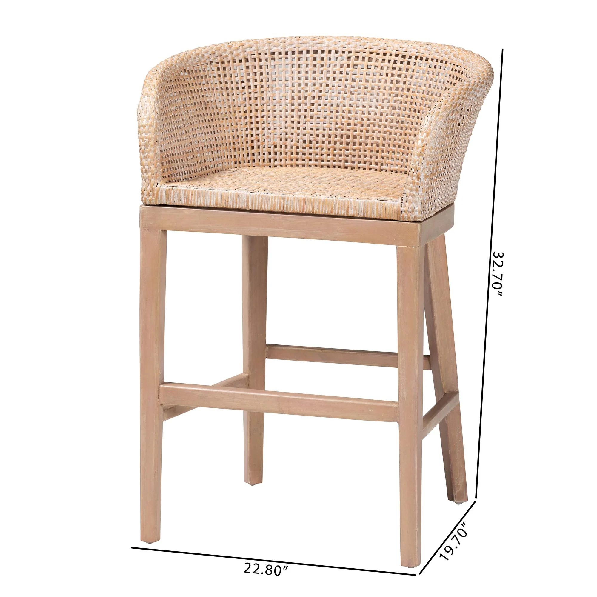Baxton Studio bali & pari Papua Modern Bohemian Antique White Washed Rattan and Mahogany Wood Counter Stool - Image 10