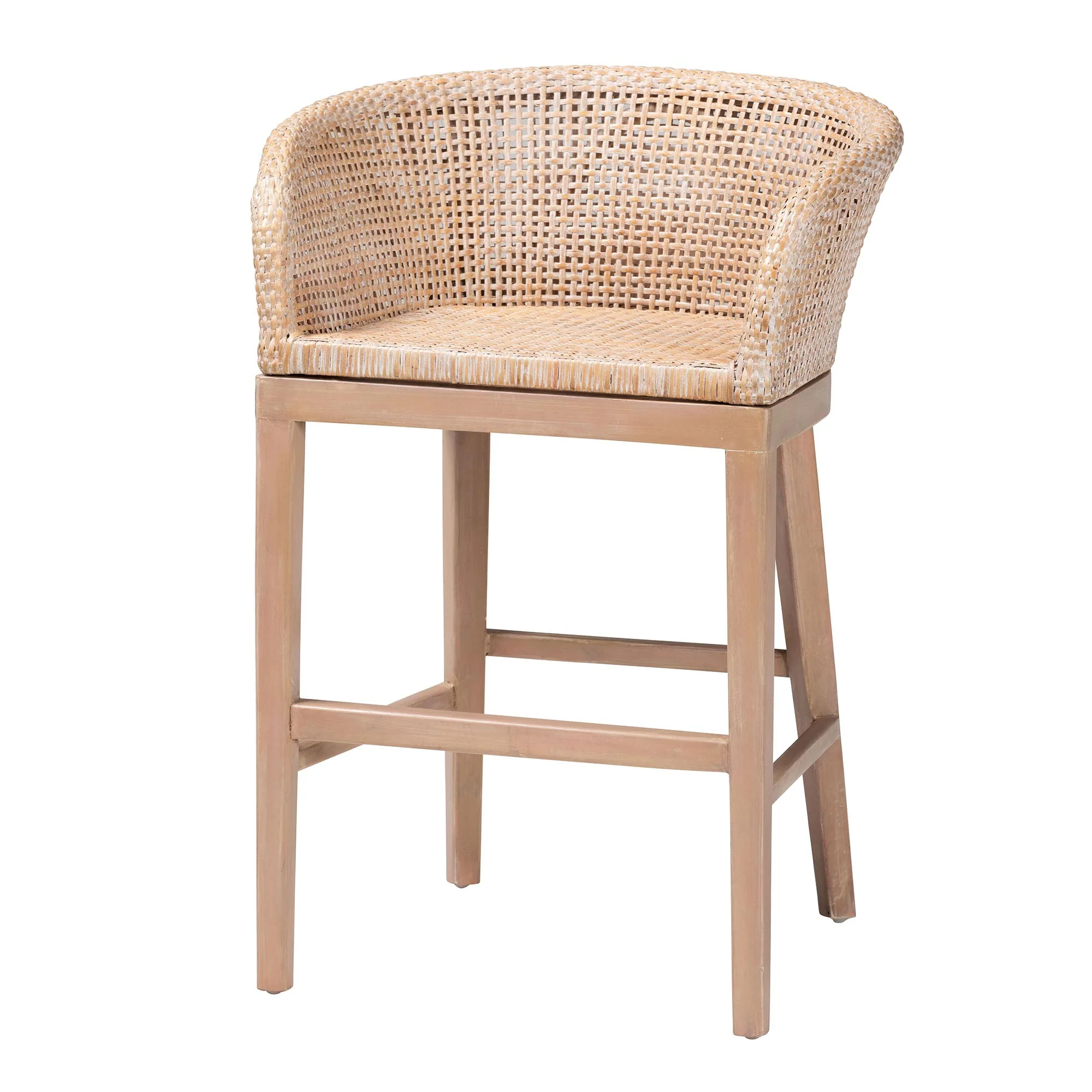 Baxton Studio bali & pari Papua Modern Bohemian Antique White Washed Rattan and Mahogany Wood Counter Stool - Image 2