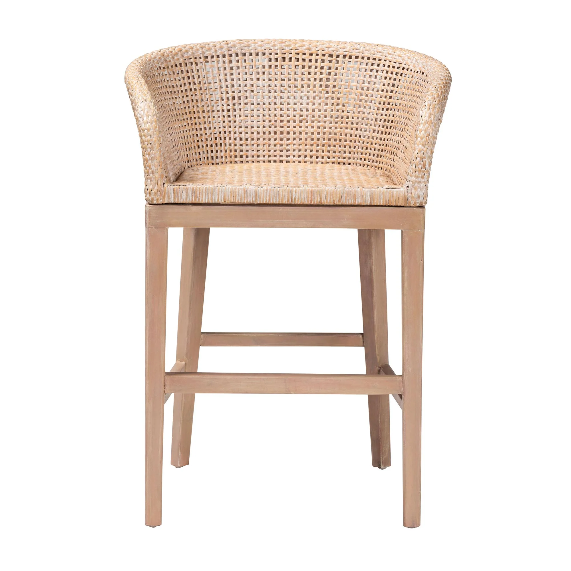 Baxton Studio bali & pari Papua Modern Bohemian Antique White Washed Rattan and Mahogany Wood Counter Stool - Image 3