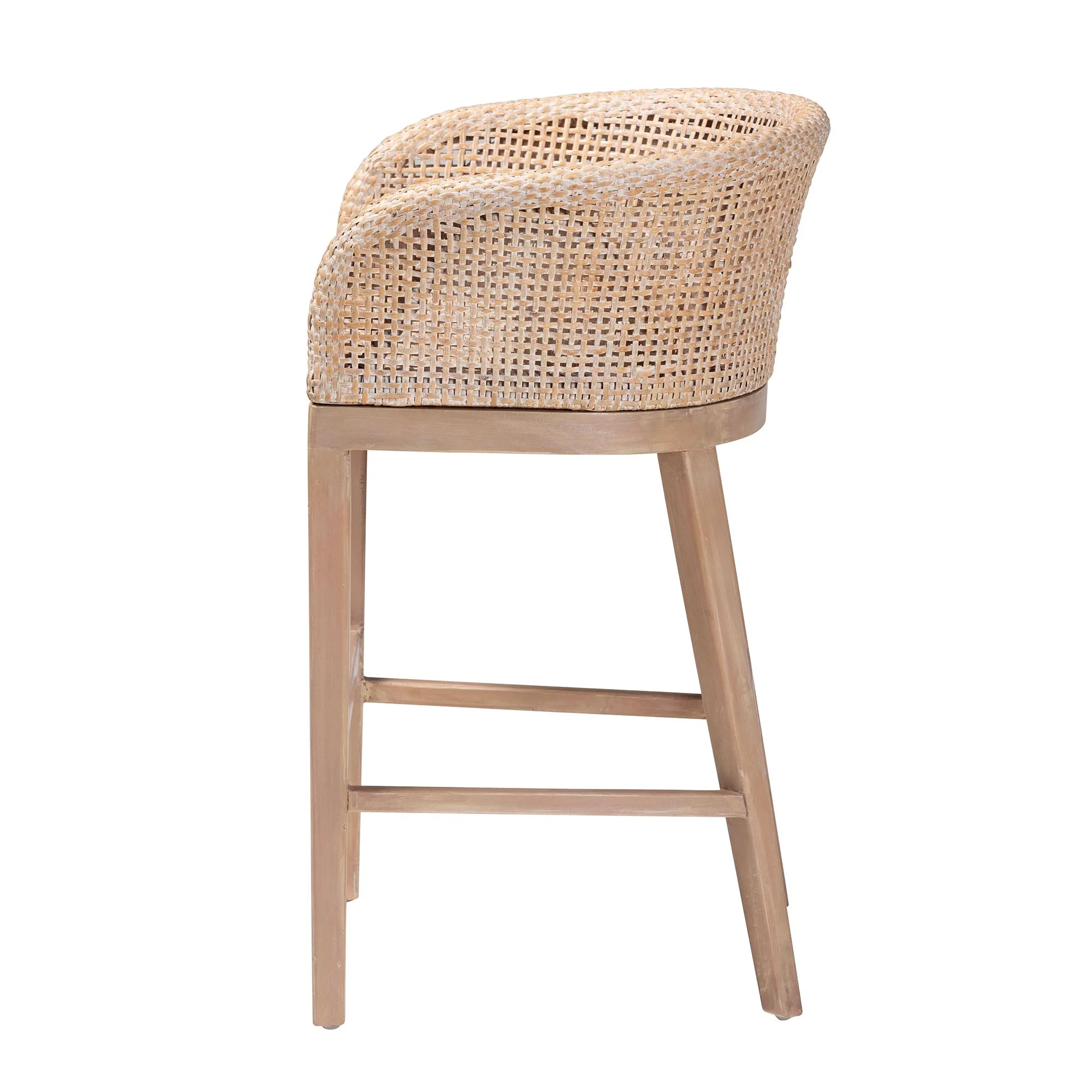 Baxton Studio bali & pari Papua Modern Bohemian Antique White Washed Rattan and Mahogany Wood Counter Stool - Image 4