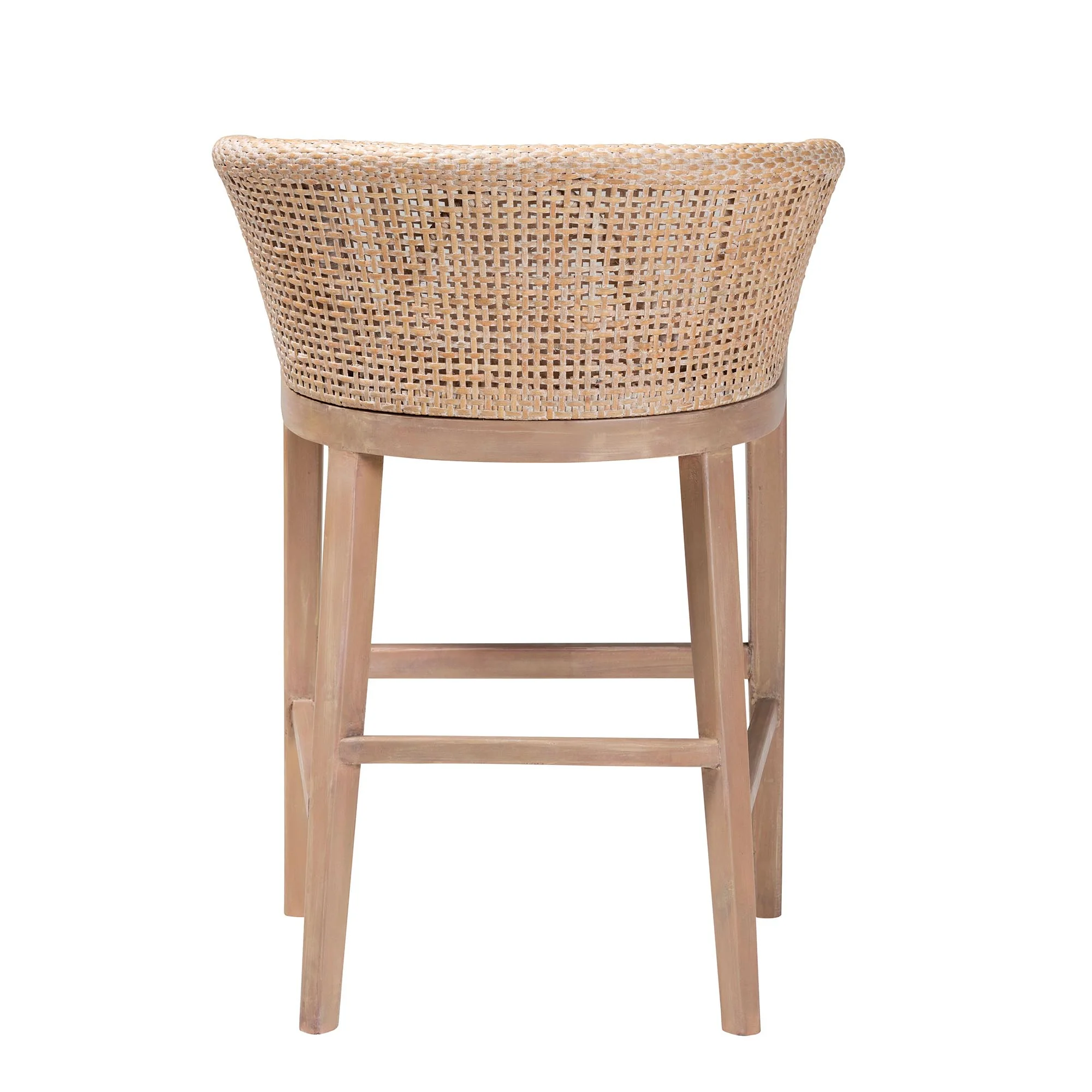 Baxton Studio bali & pari Papua Modern Bohemian Antique White Washed Rattan and Mahogany Wood Counter Stool - Image 5