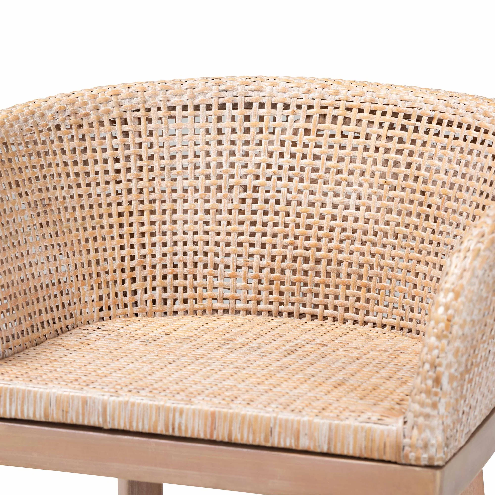 Baxton Studio bali & pari Papua Modern Bohemian Antique White Washed Rattan and Mahogany Wood Counter Stool - Image 6