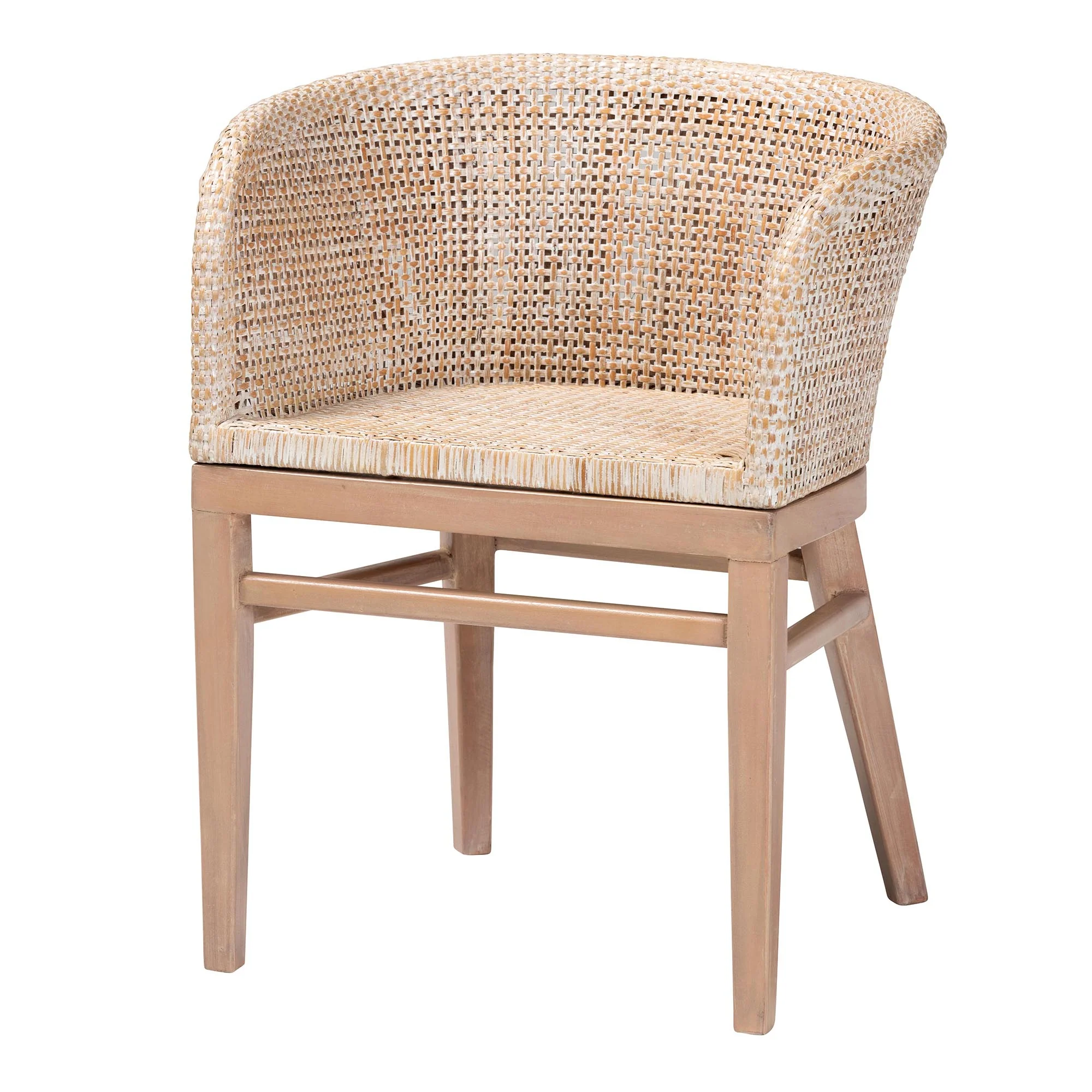 Baxton Studio bali & pari Papua Modern Bohemian Antique White Washed Rattan and Mahogany Wood Dining Chair - Image 2