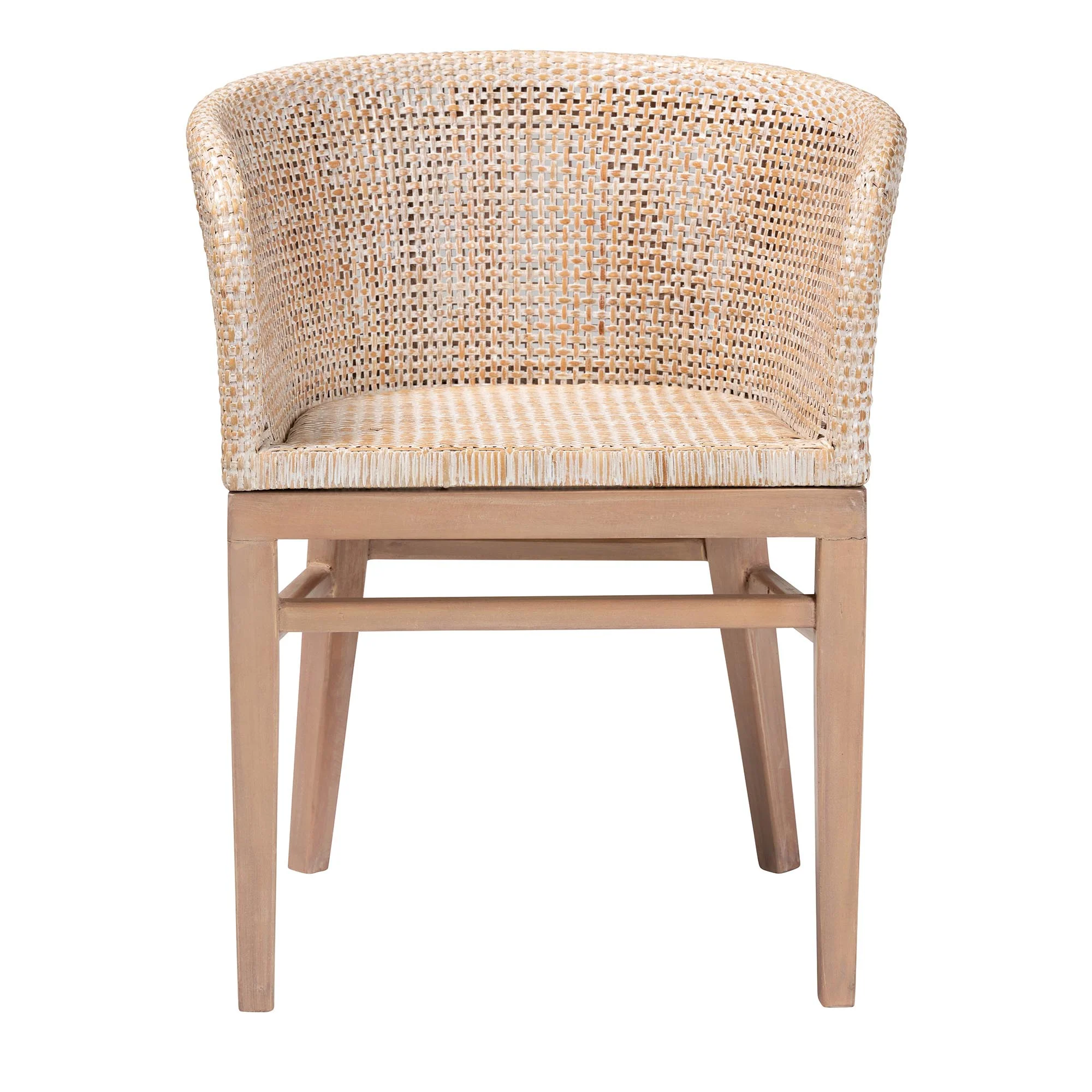 Baxton Studio bali & pari Papua Modern Bohemian Antique White Washed Rattan and Mahogany Wood Dining Chair - Image 3