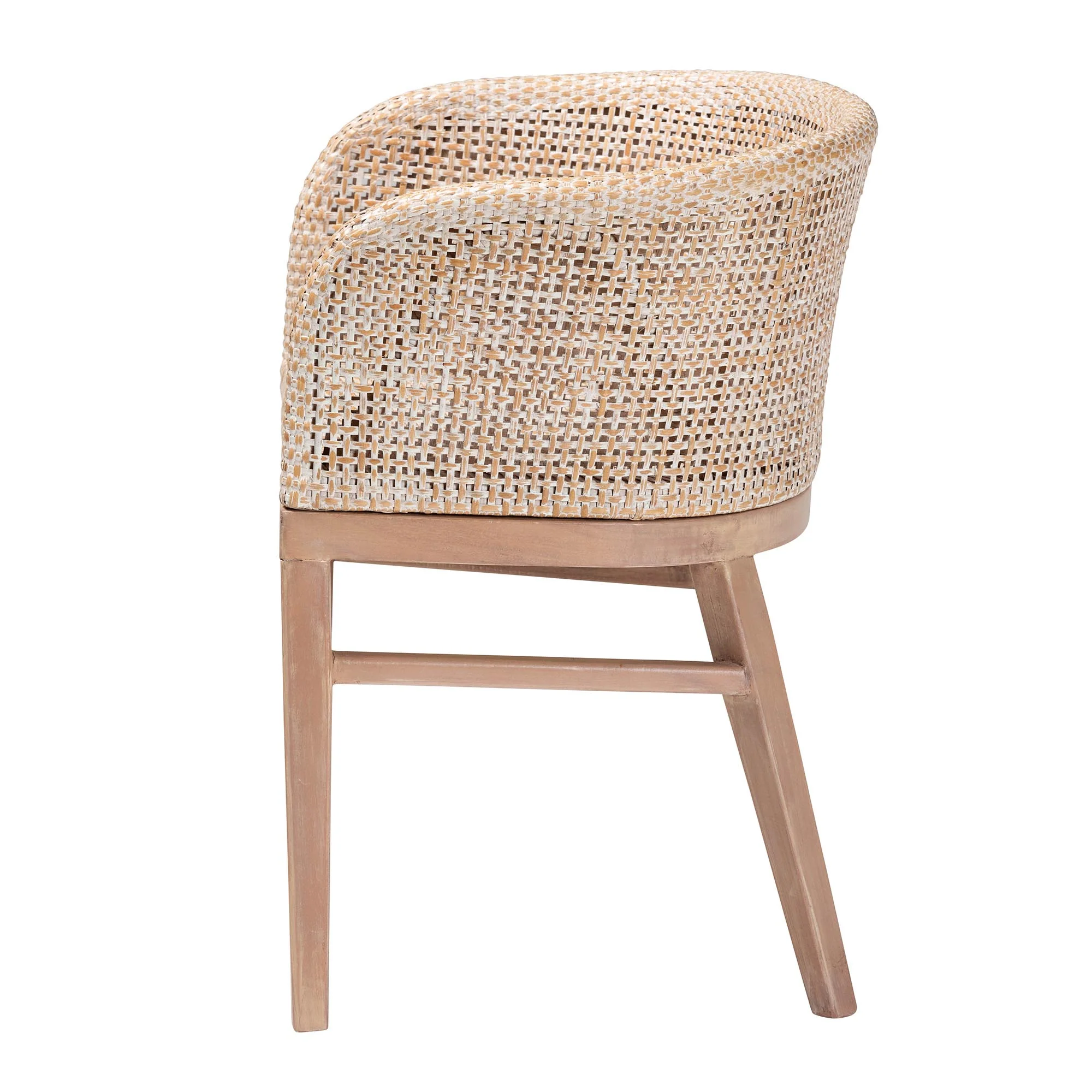 Baxton Studio bali & pari Papua Modern Bohemian Antique White Washed Rattan and Mahogany Wood Dining Chair - Image 4