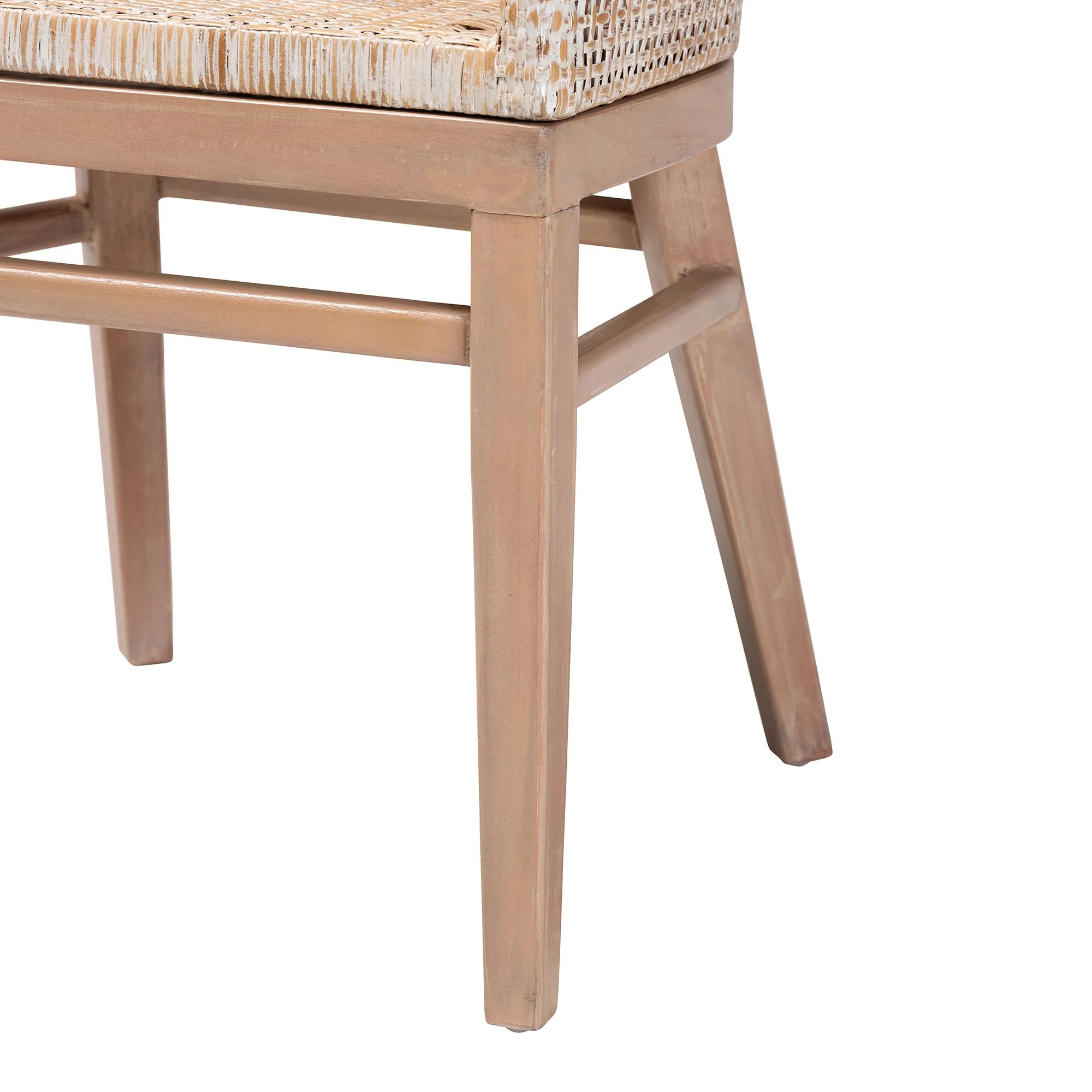 Baxton Studio bali & pari Papua Modern Bohemian Antique White Washed Rattan and Mahogany Wood Dining Chair - Image 7