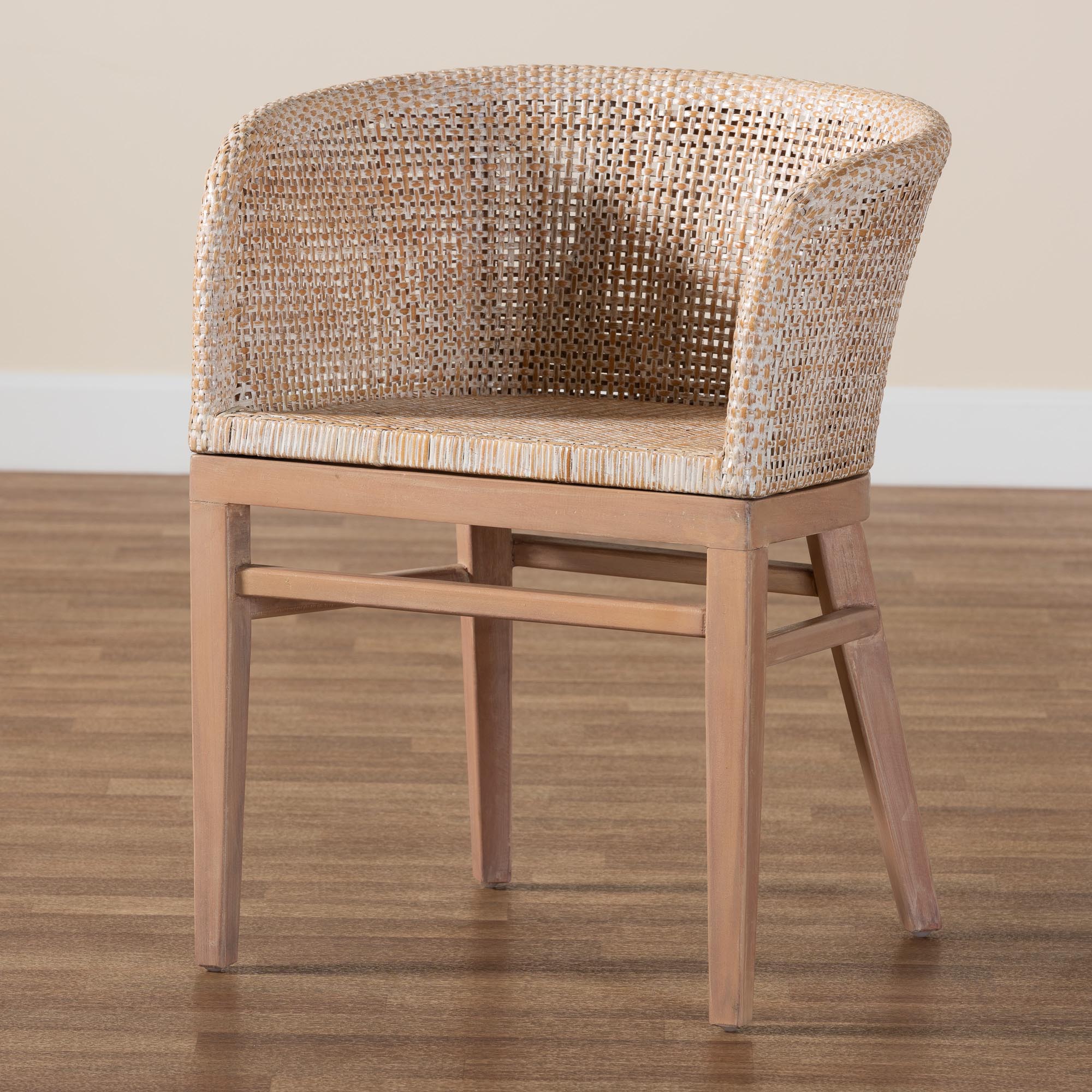 Baxton Studio bali & pari Papua Modern Bohemian Antique White Washed Rattan and Mahogany Wood Dining Chair - Image 9