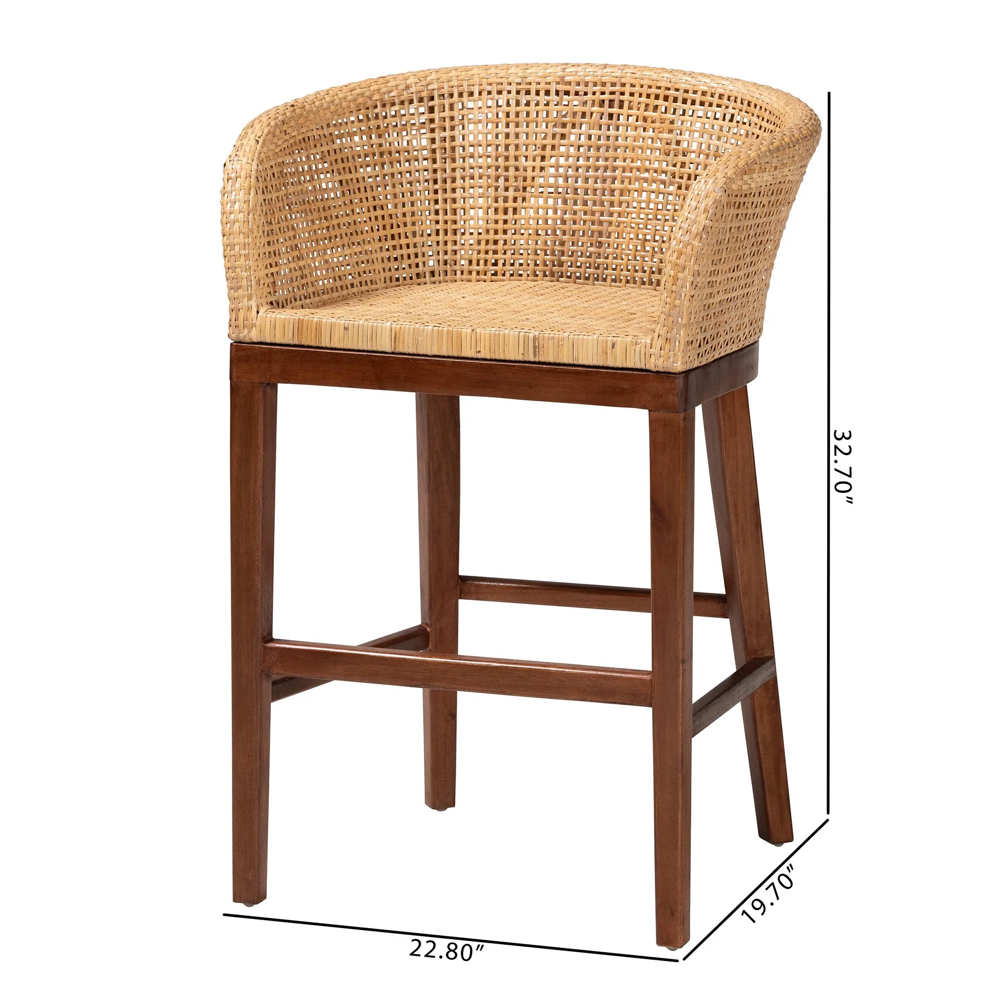 Baxton Studio bali & pari Papua Modern Bohemian Natural Rattan and Walnut Brown Acacia Wood Counter Stool - Image 10