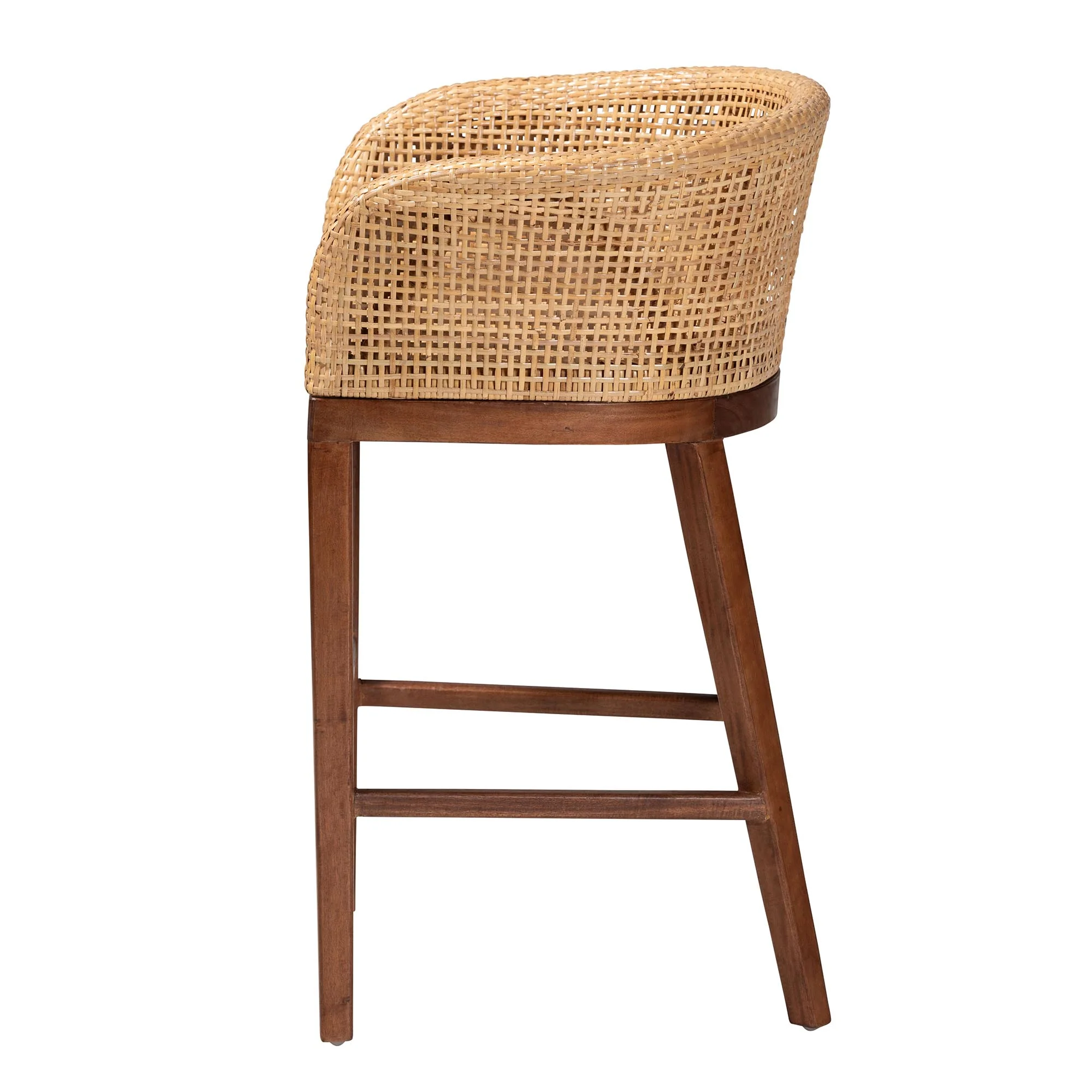 Baxton Studio bali & pari Papua Modern Bohemian Natural Rattan and Walnut Brown Acacia Wood Counter Stool - Image 4