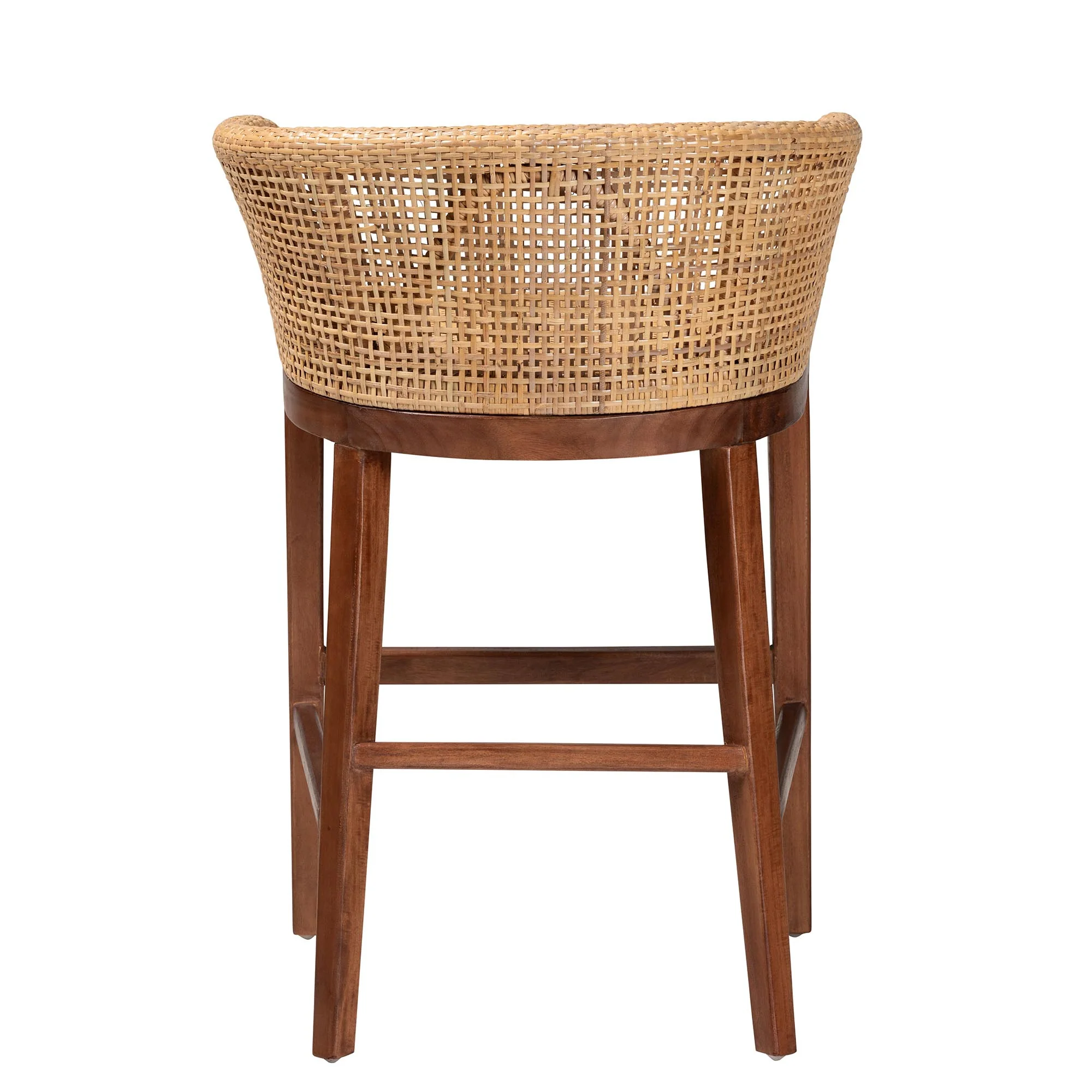Baxton Studio bali & pari Papua Modern Bohemian Natural Rattan and Walnut Brown Acacia Wood Counter Stool - Image 5