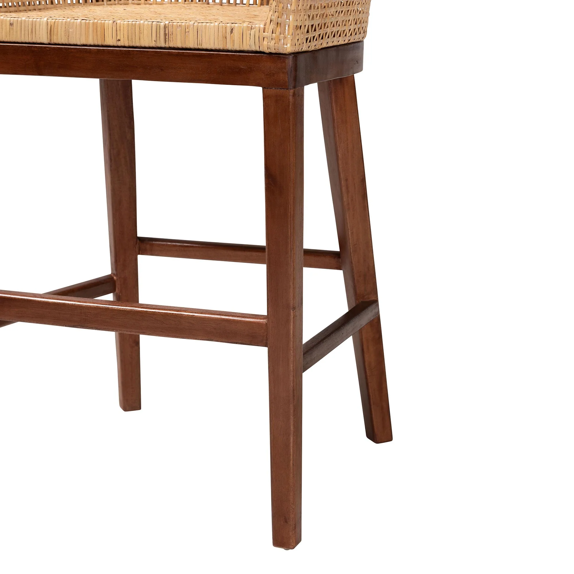 Baxton Studio bali & pari Papua Modern Bohemian Natural Rattan and Walnut Brown Acacia Wood Counter Stool - Image 7