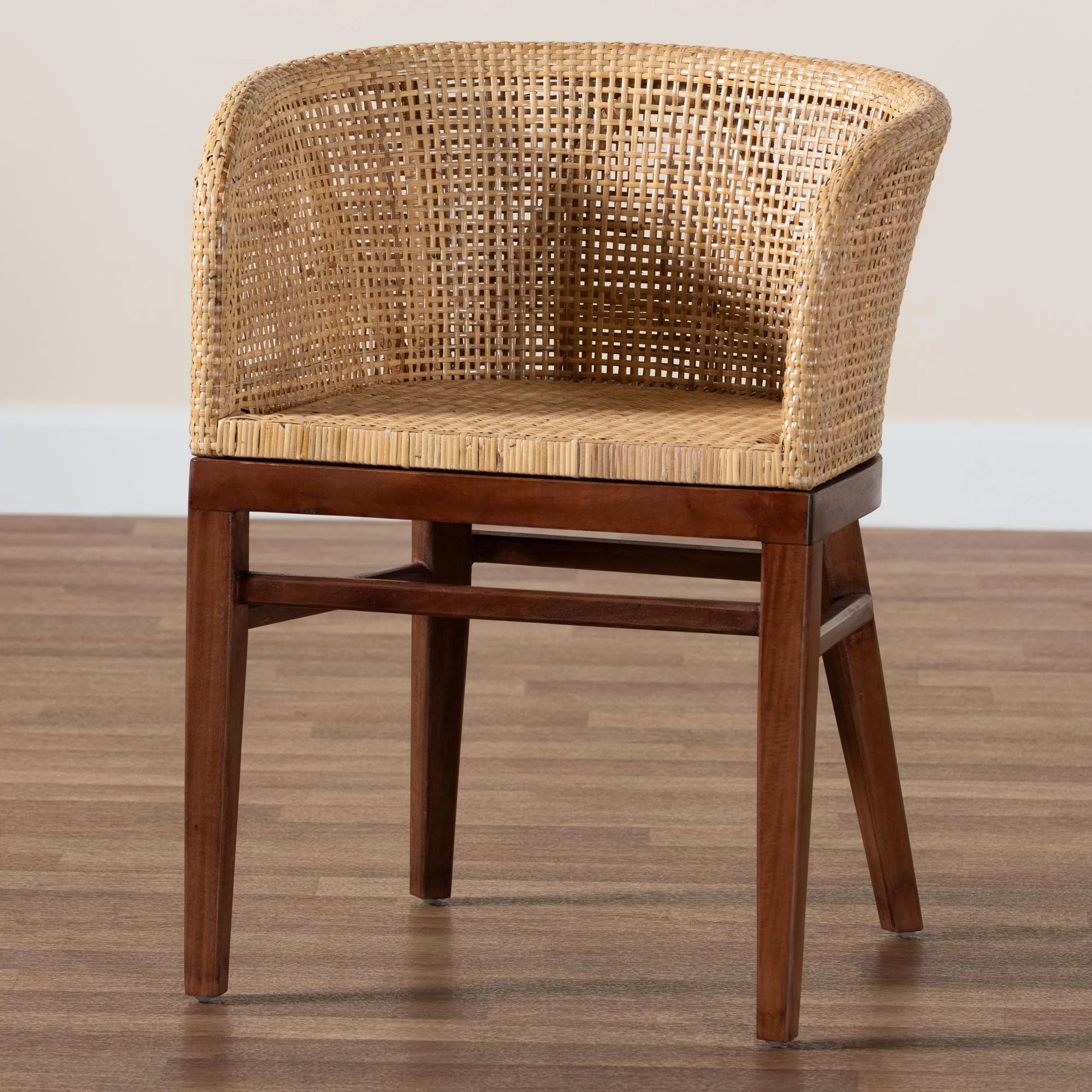 Baxton Studio bali & pari Papua Modern Bohemian Natural Rattan and Walnut Brown Acacia Wood Dining Chair - Image 2