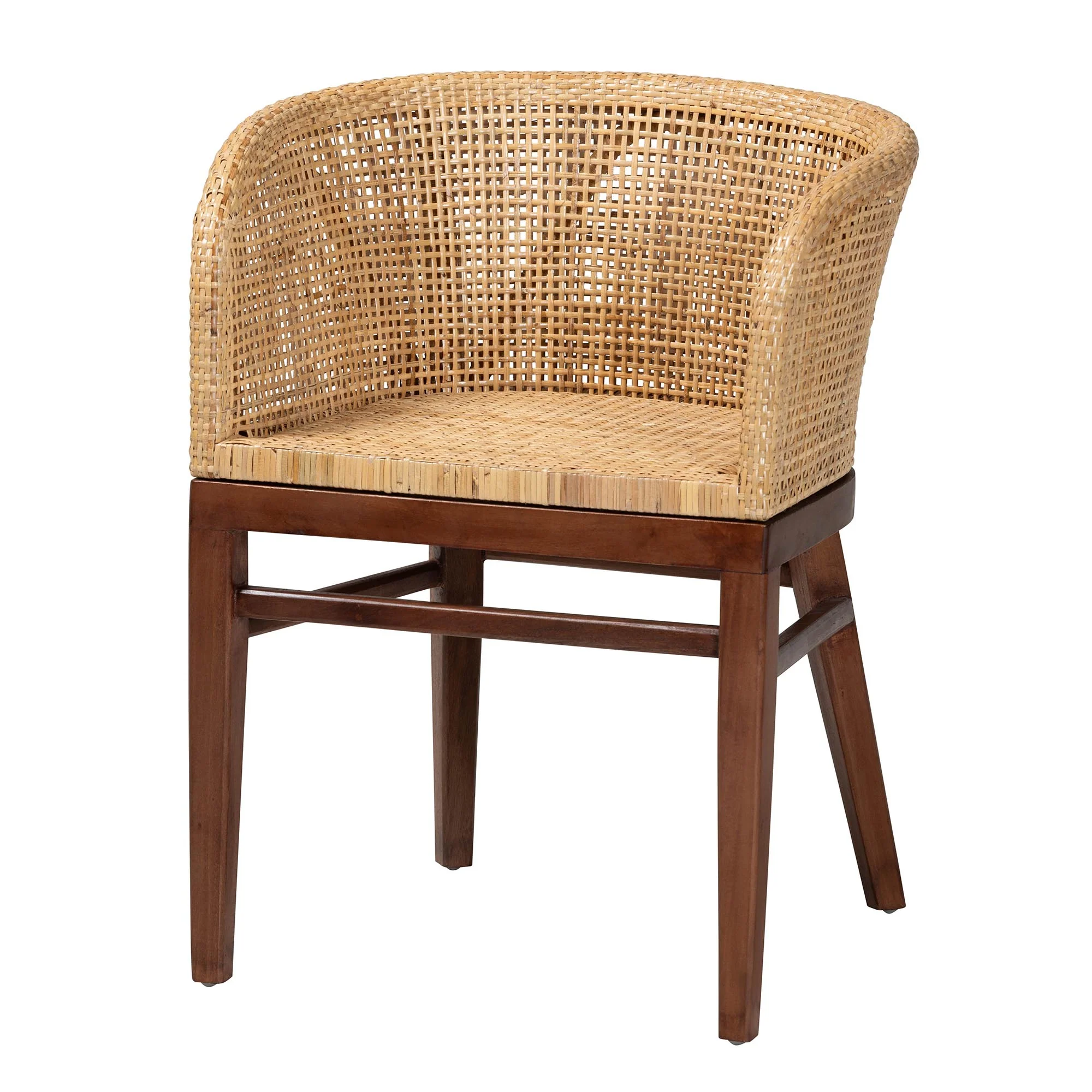 Baxton Studio bali & pari Papua Modern Bohemian Natural Rattan and Walnut Brown Acacia Wood Dining Chair - Image 4