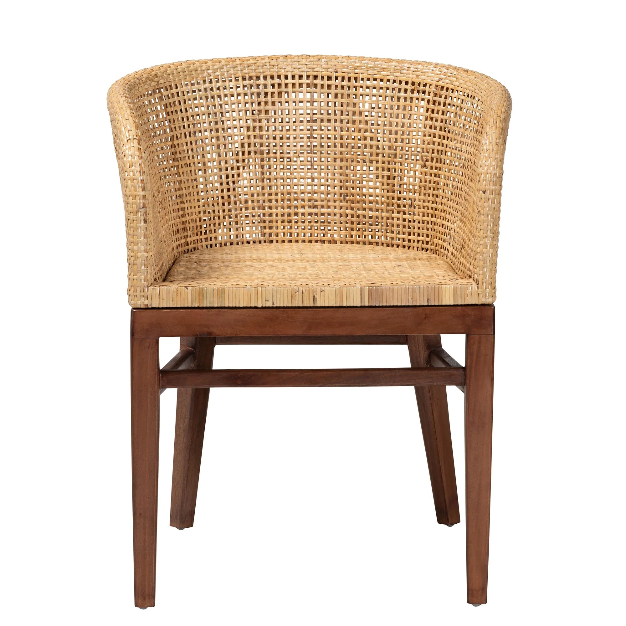 Baxton Studio bali & pari Papua Modern Bohemian Natural Rattan and Walnut Brown Acacia Wood Dining Chair - Image 5
