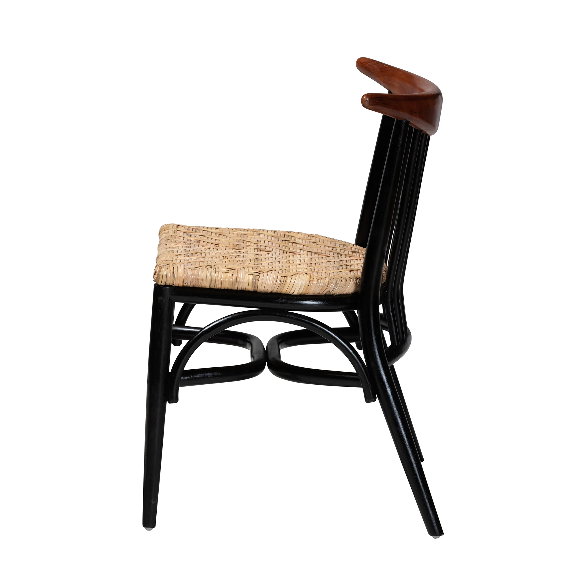 Baxton Studio bali & pari Parthenia Mid-Century Modern Two-Tone Black and Walnut Brown Finished Mahogany Wood and Natural Rattan Dining Chair - Image 4