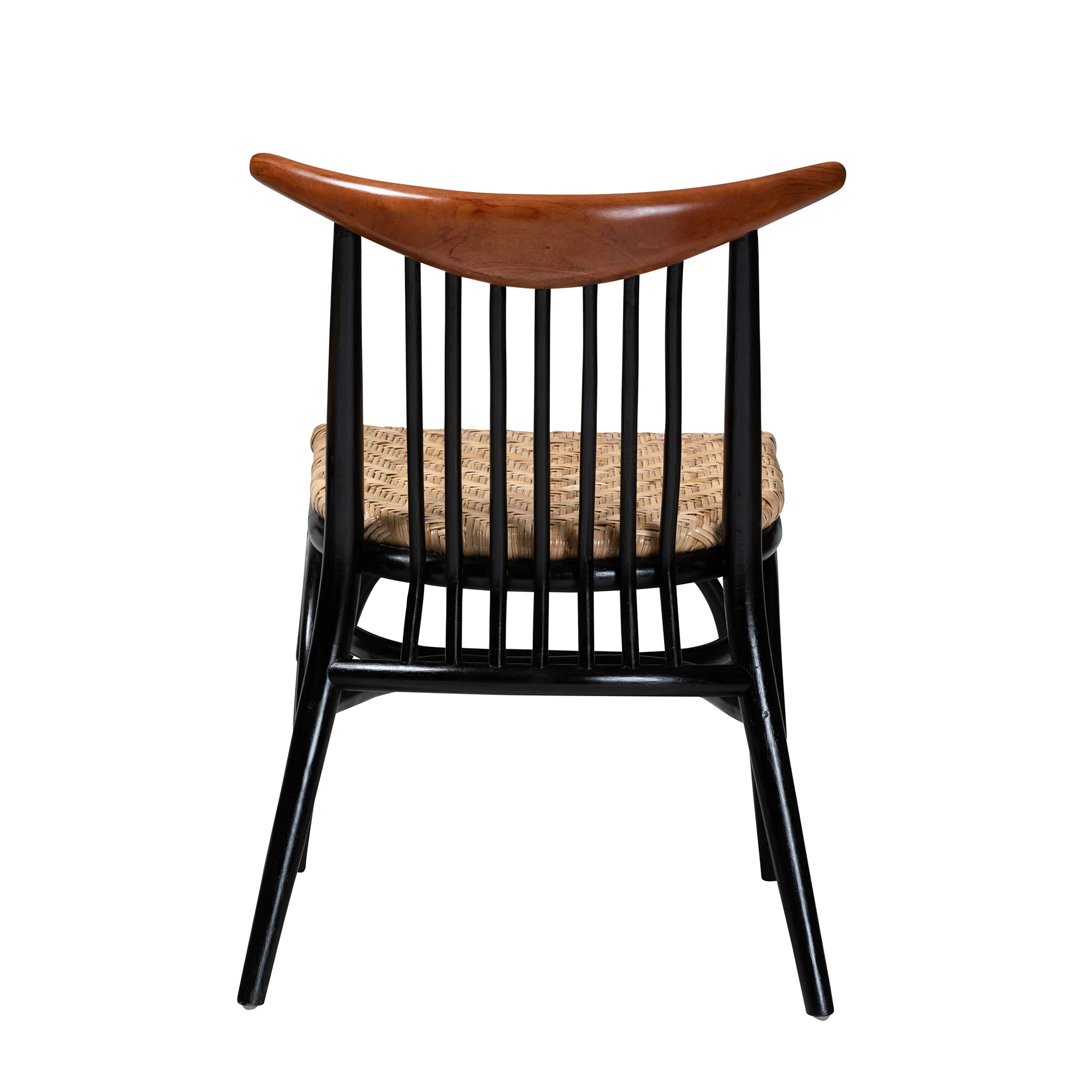 Baxton Studio bali & pari Parthenia Mid-Century Modern Two-Tone Black and Walnut Brown Finished Mahogany Wood and Natural Rattan Dining Chair - Image 5