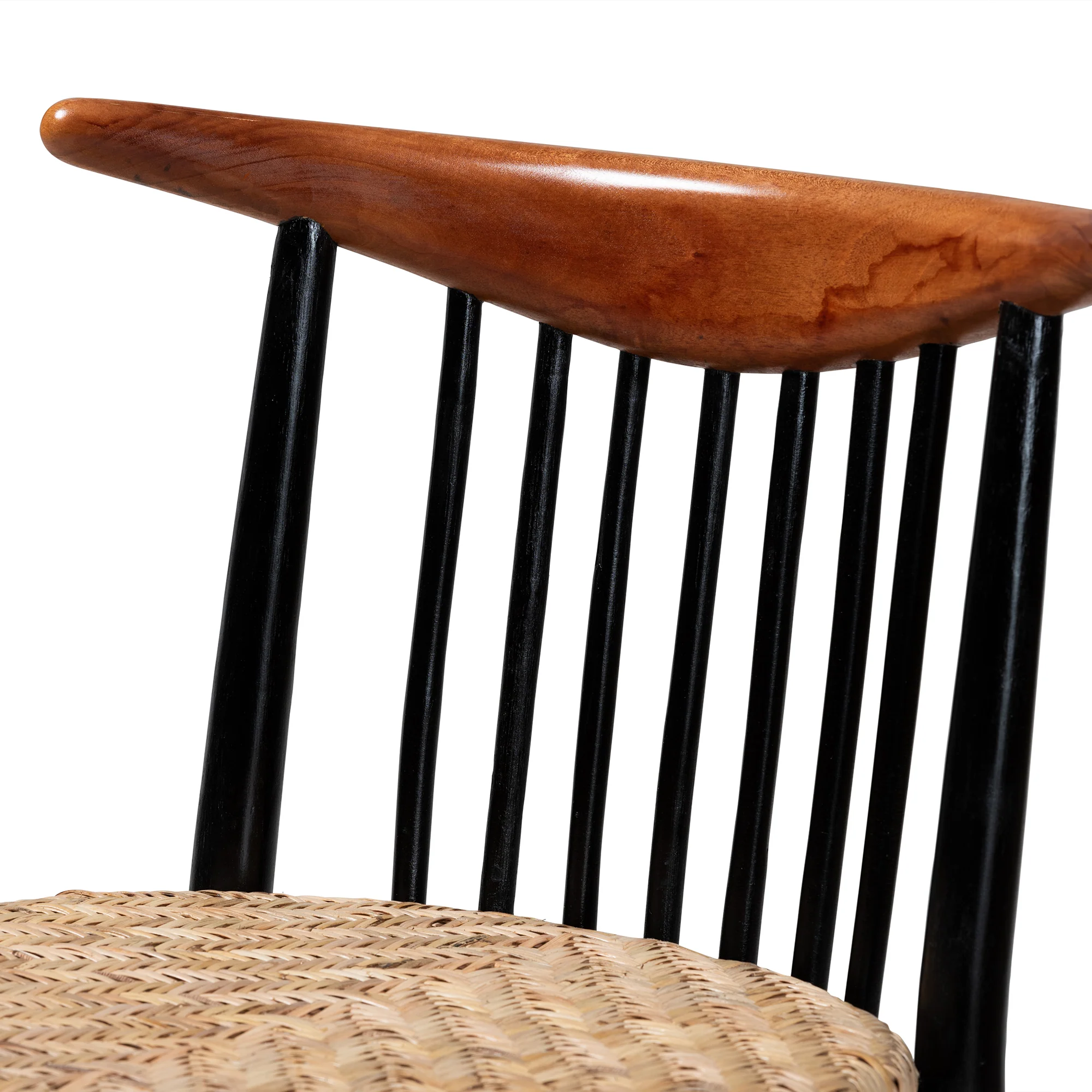 Baxton Studio bali & pari Parthenia Mid-Century Modern Two-Tone Black and Walnut Brown Finished Mahogany Wood and Natural Rattan Dining Chair - Image 6