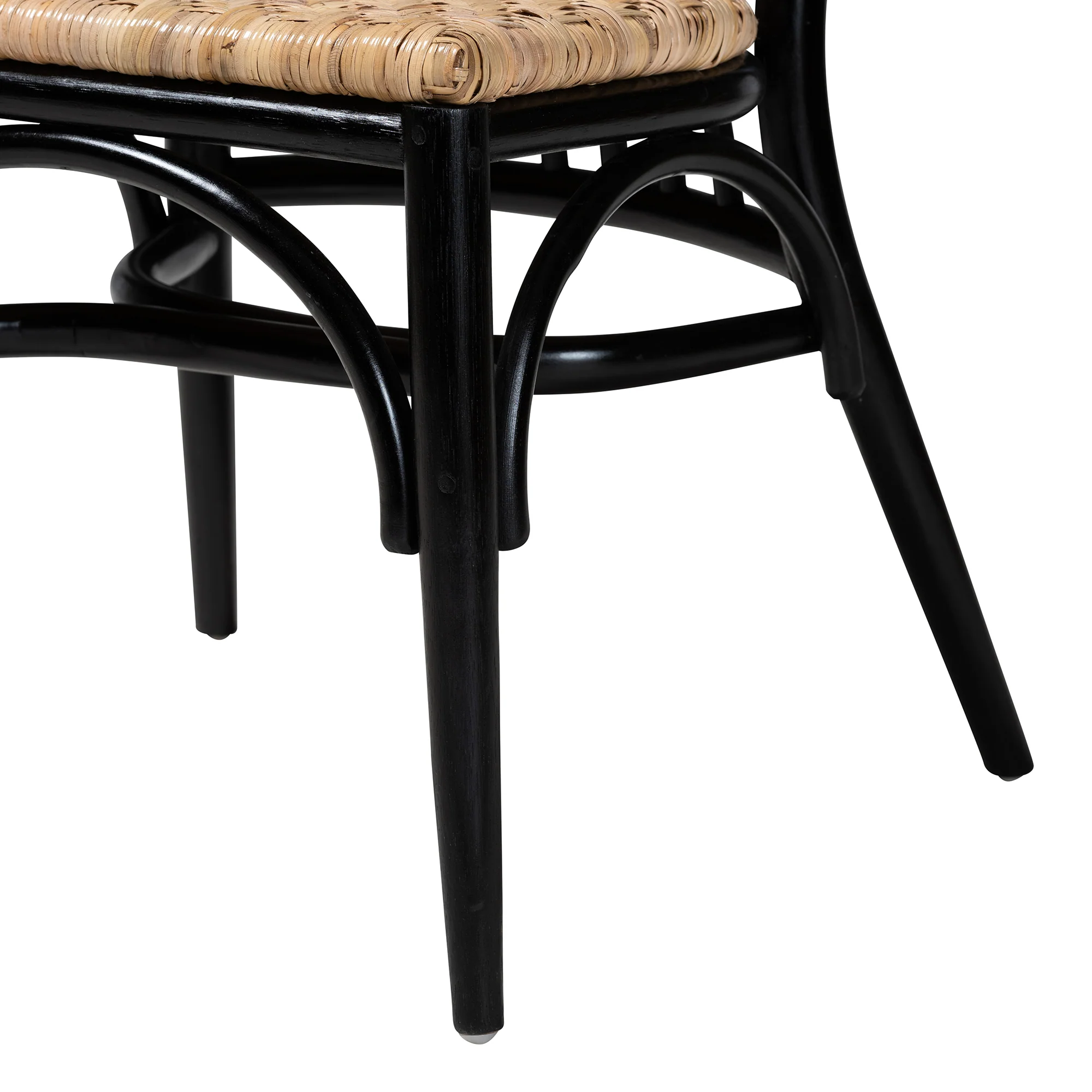 Baxton Studio bali & pari Parthenia Mid-Century Modern Two-Tone Black and Walnut Brown Finished Mahogany Wood and Natural Rattan Dining Chair - Image 7