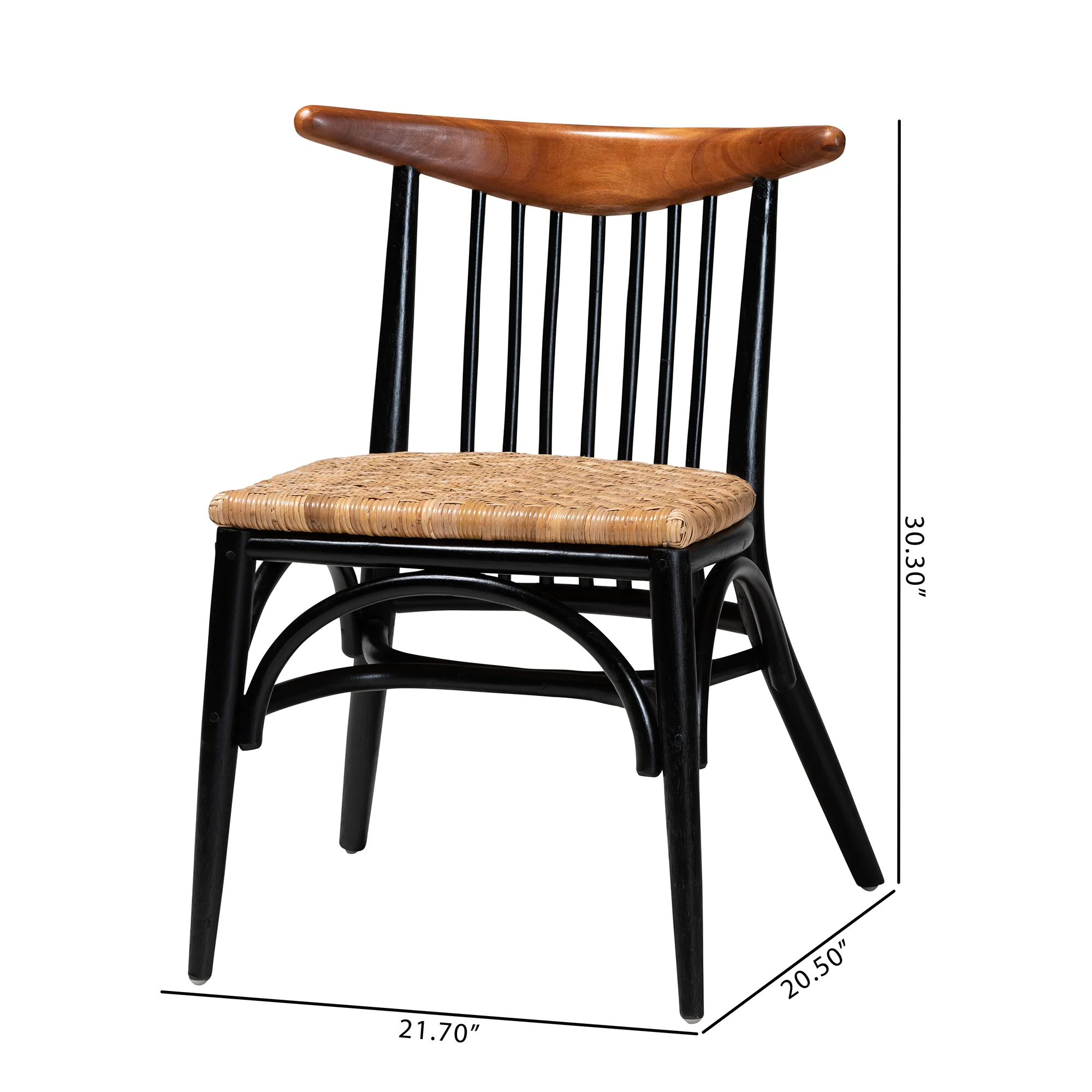 Baxton Studio bali & pari Parthenia Mid-Century Modern Two-Tone Black and Walnut Brown Finished Mahogany Wood and Natural Rattan Dining Chair - Image 9