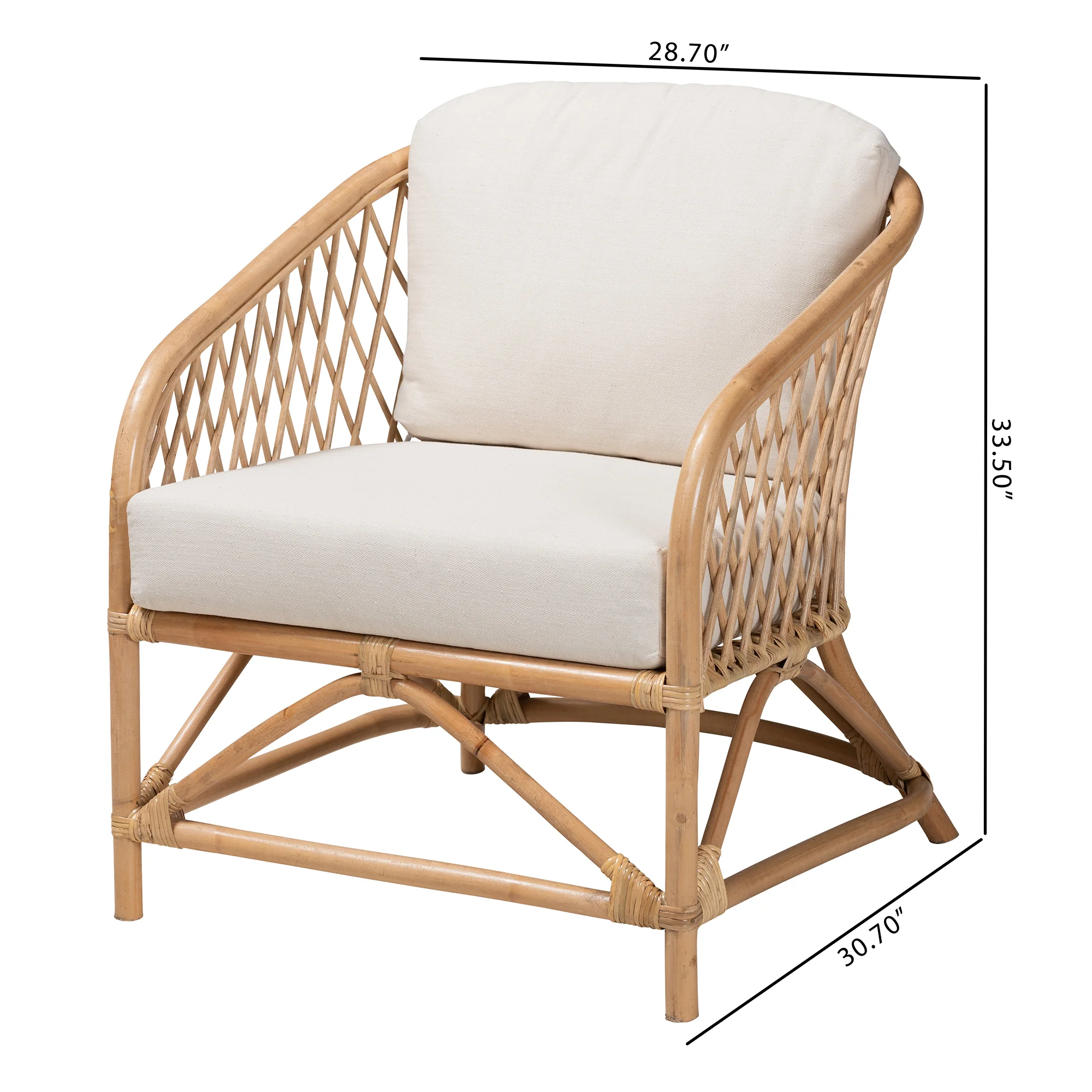 Baxton Studio bali & pari Patsy Modern Bohemian White Fabric and Natural Brown Rattan Armchair - Image 10
