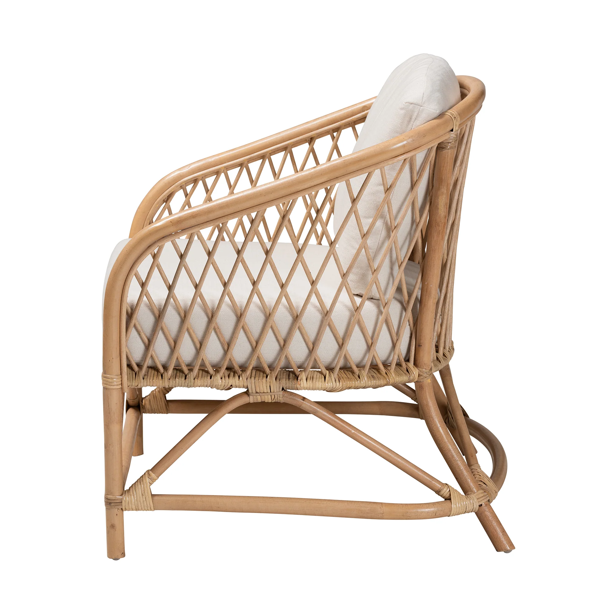 Baxton Studio bali & pari Patsy Modern Bohemian White Fabric and Natural Brown Rattan Armchair - Image 4