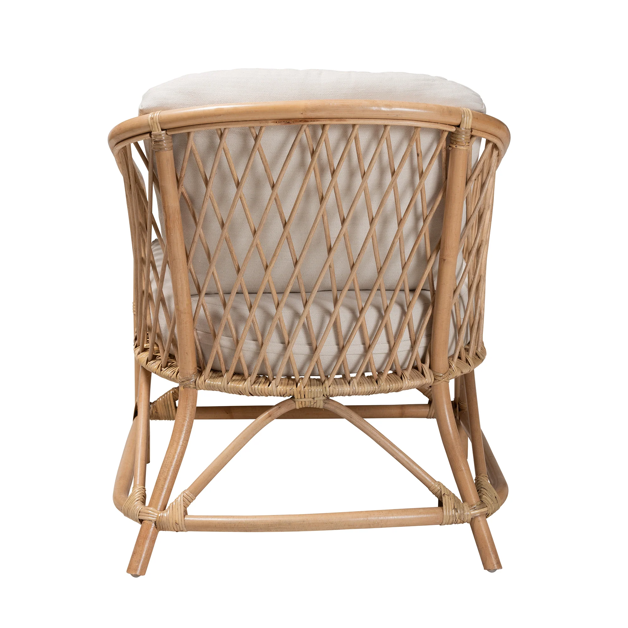 Baxton Studio bali & pari Patsy Modern Bohemian White Fabric and Natural Brown Rattan Armchair - Image 5