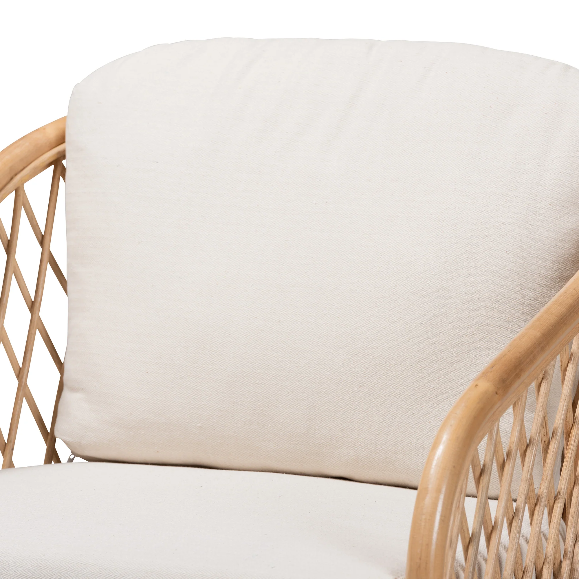 Baxton Studio bali & pari Patsy Modern Bohemian White Fabric and Natural Brown Rattan Armchair - Image 6