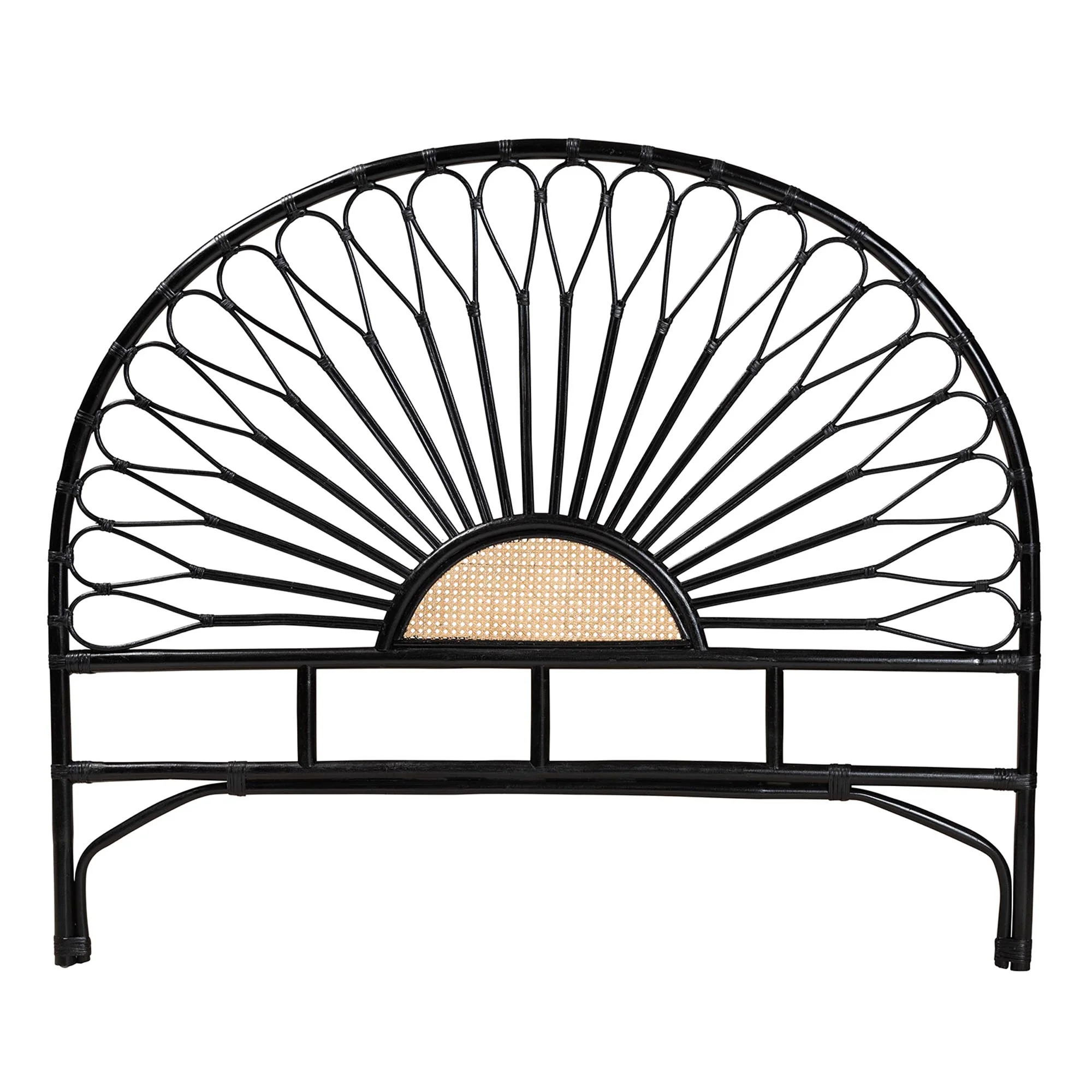 Baxton Studio bali & pari Perenna Modern Bohemian Two-Tone Black and Natural Brown Rattan King Size Standalone Headboard - Image 3