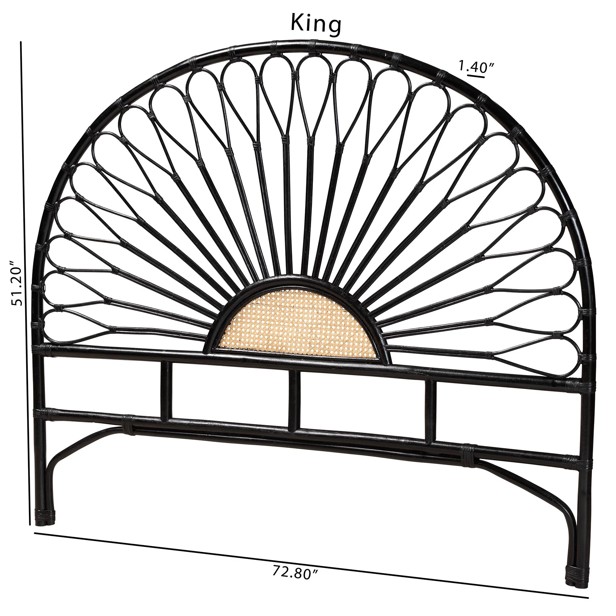 Baxton Studio bali & pari Perenna Modern Bohemian Two-Tone Black and Natural Brown Rattan King Size Standalone Headboard - Image 8