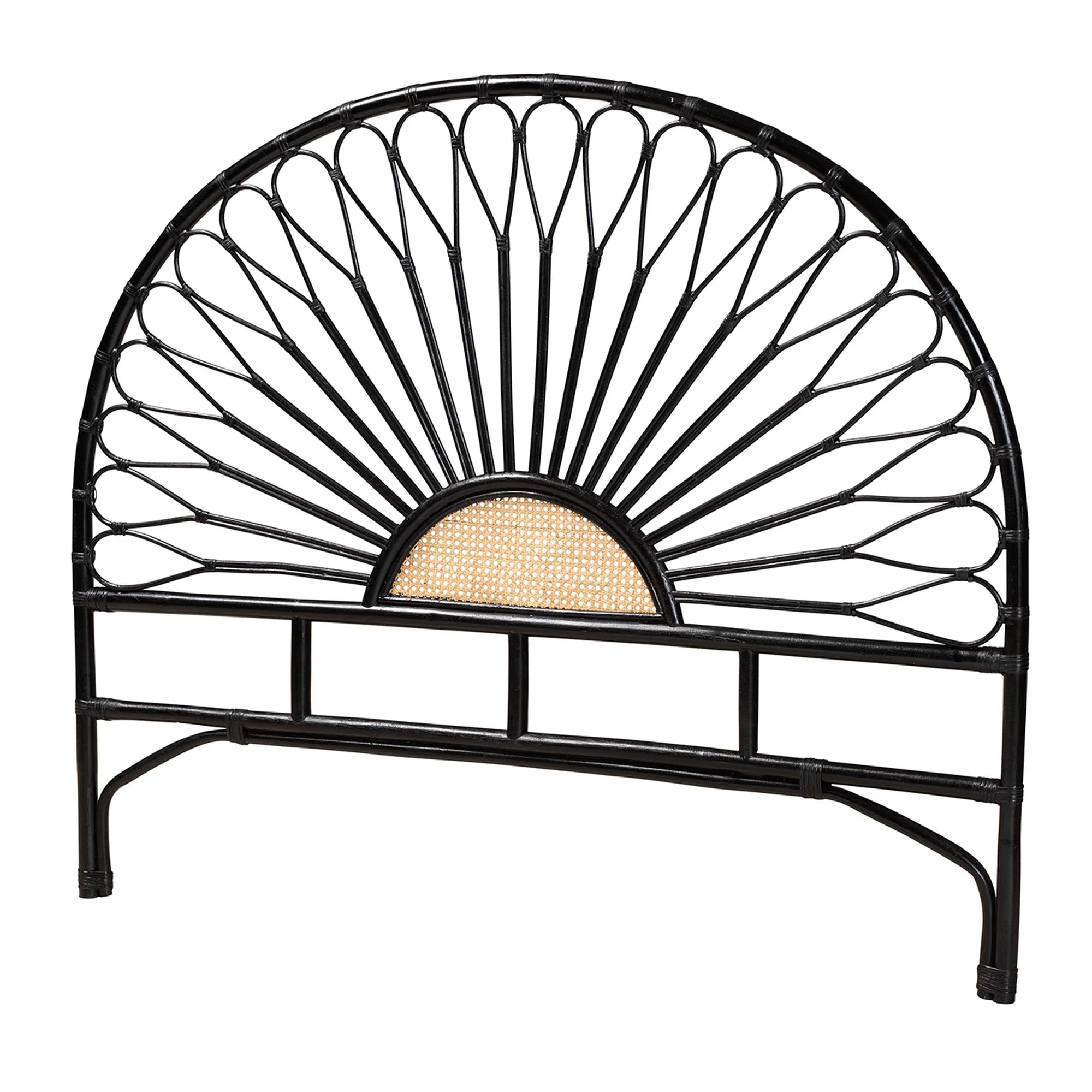 Baxton Studio bali & pari Perenna Modern Bohemian Two-Tone Black and Natural Brown Rattan Queen Size Standalone Headboard - Image 2