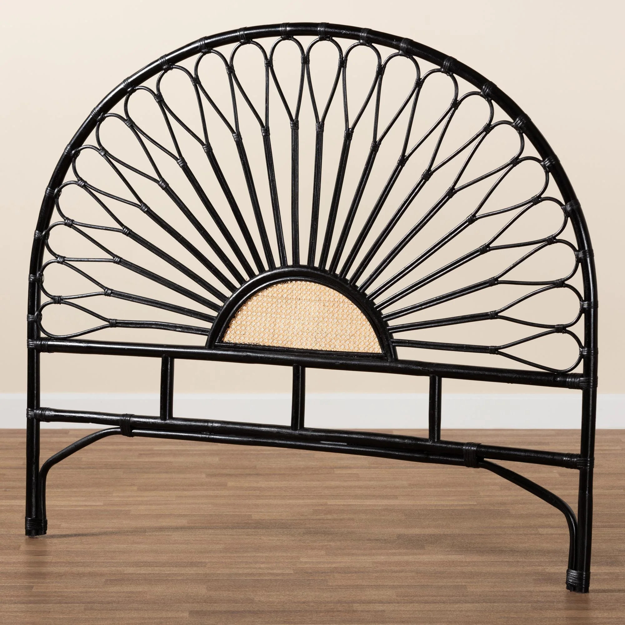 Baxton Studio bali & pari Perenna Modern Bohemian Two-Tone Black and Natural Brown Rattan Queen Size Standalone Headboard - Image 7