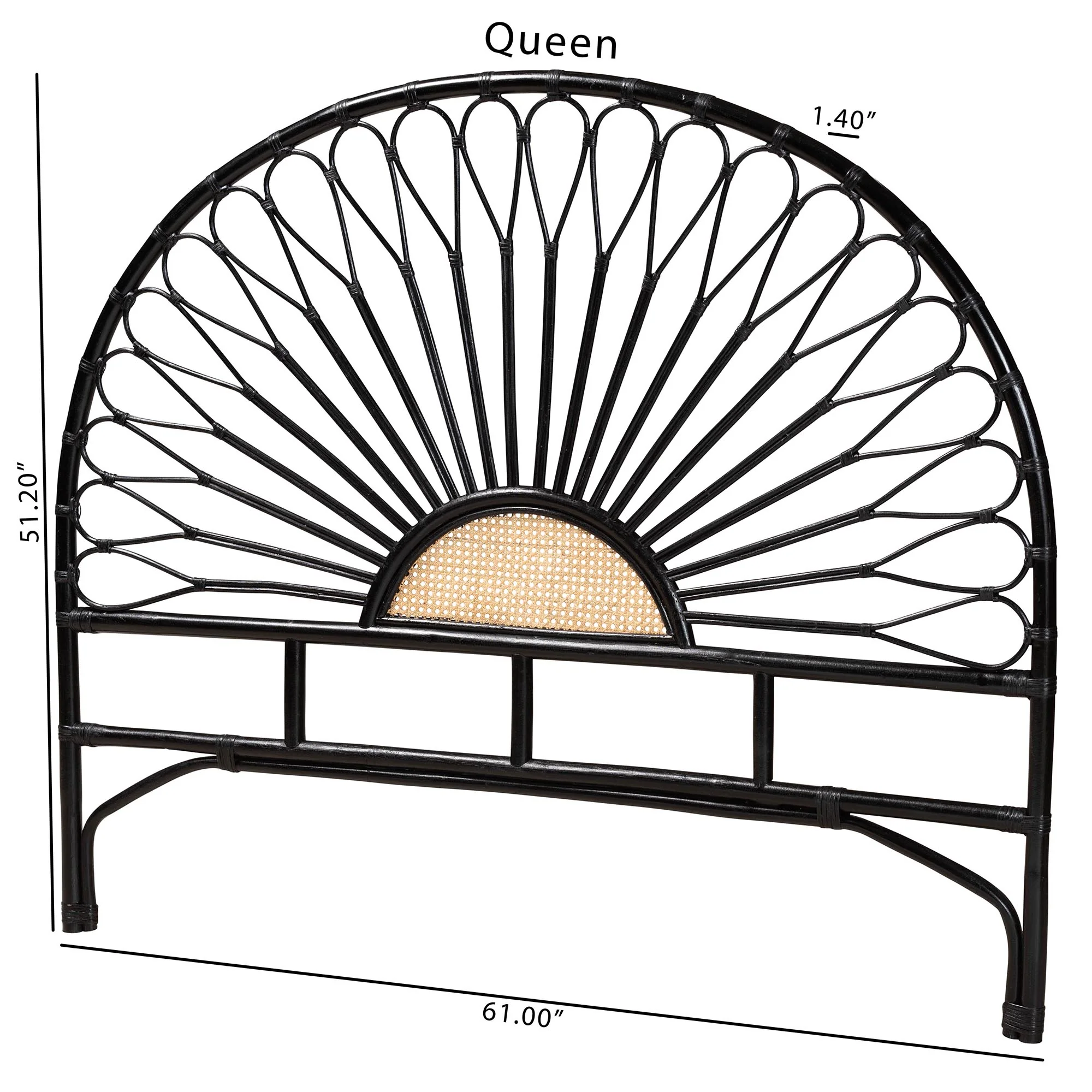 Baxton Studio bali & pari Perenna Modern Bohemian Two-Tone Black and Natural Brown Rattan Queen Size Standalone Headboard - Image 9