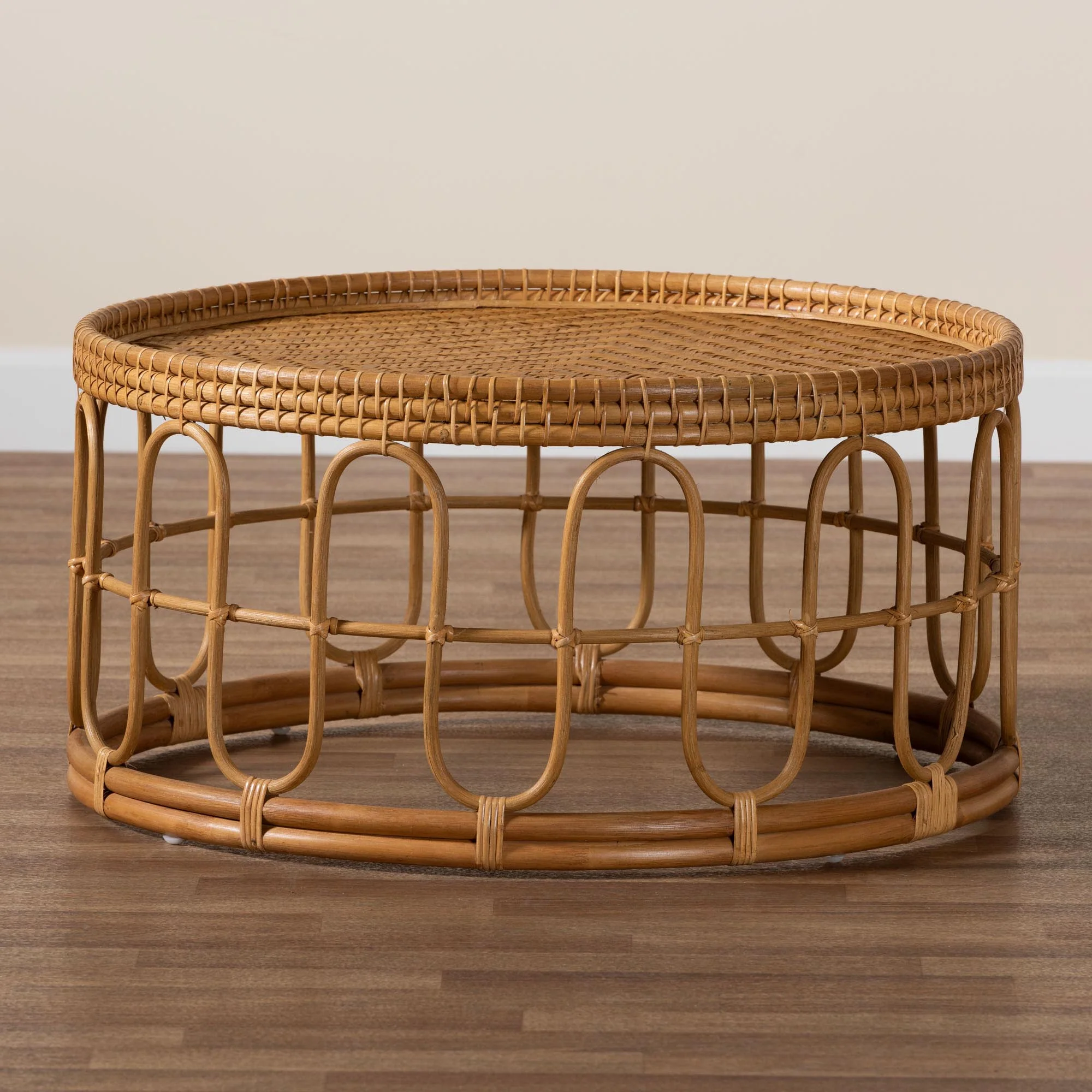 Baxton Studio bali & pari Phoenix Modern Bohemian Light Honey Rattan Coffee Table - Image 7