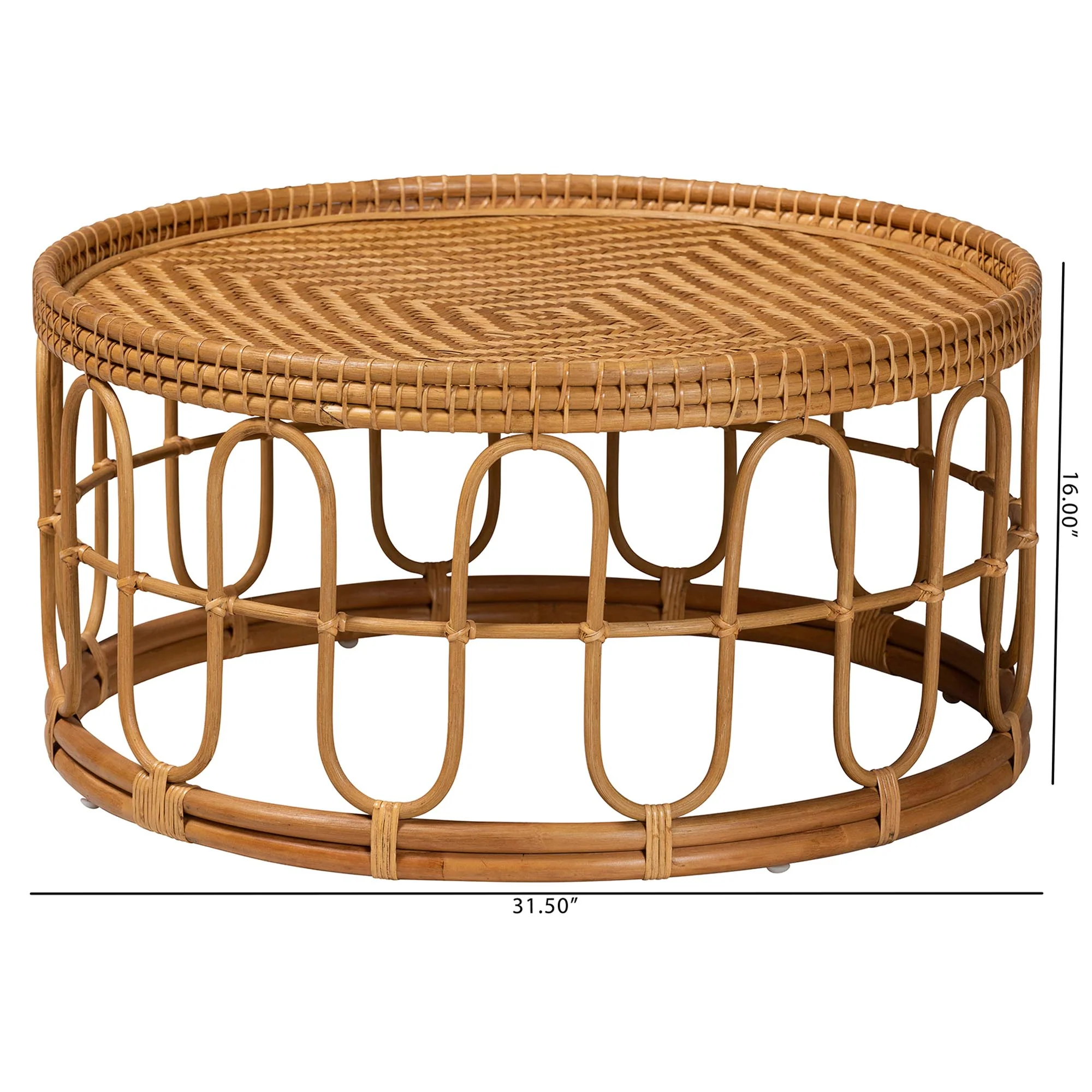 Baxton Studio bali & pari Phoenix Modern Bohemian Light Honey Rattan Coffee Table - Image 8