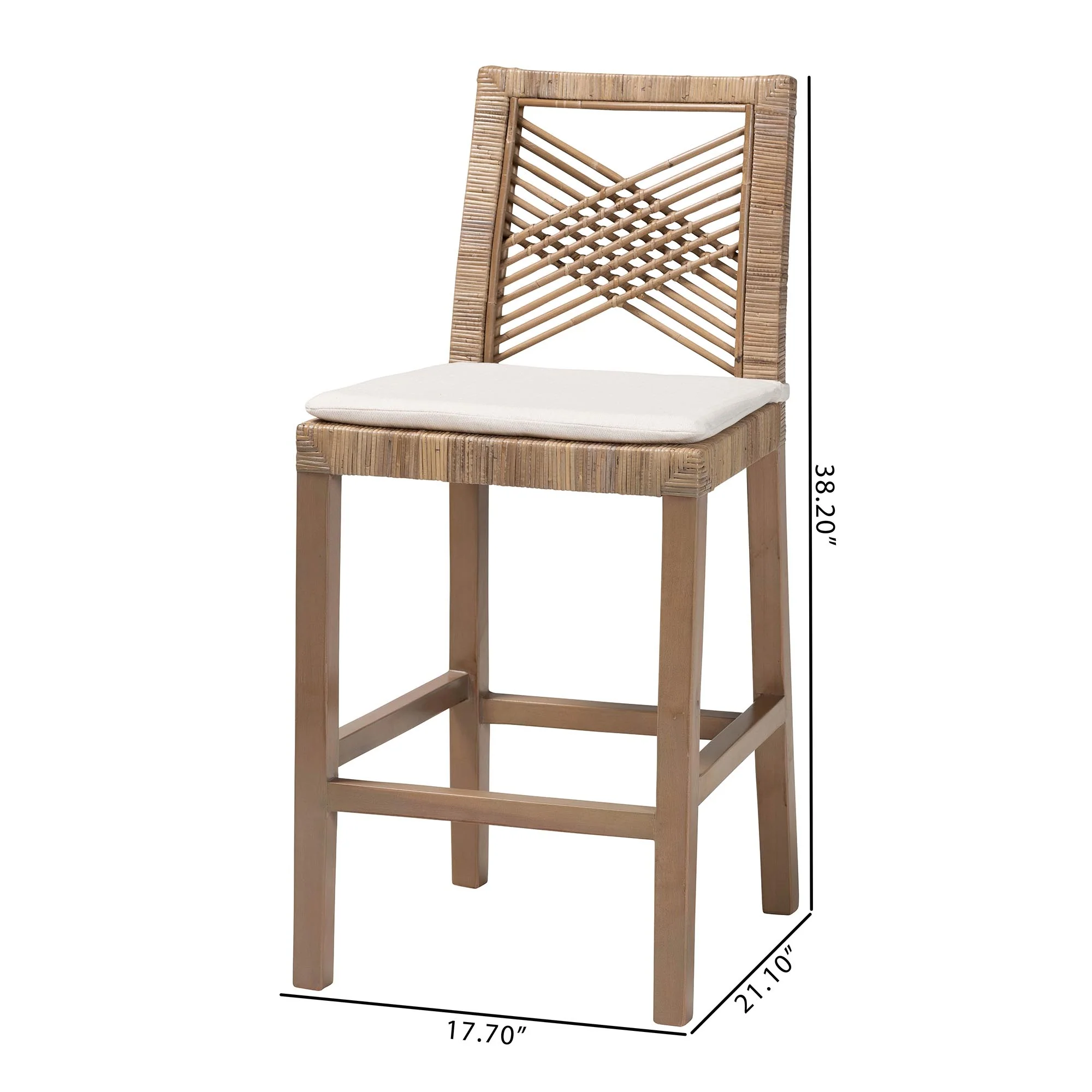 Baxton Studio bali & pari Poltak Modern Bohemian Grey Natural Kubu Rattan and Mahogany Wood Counter Stool - Image 3