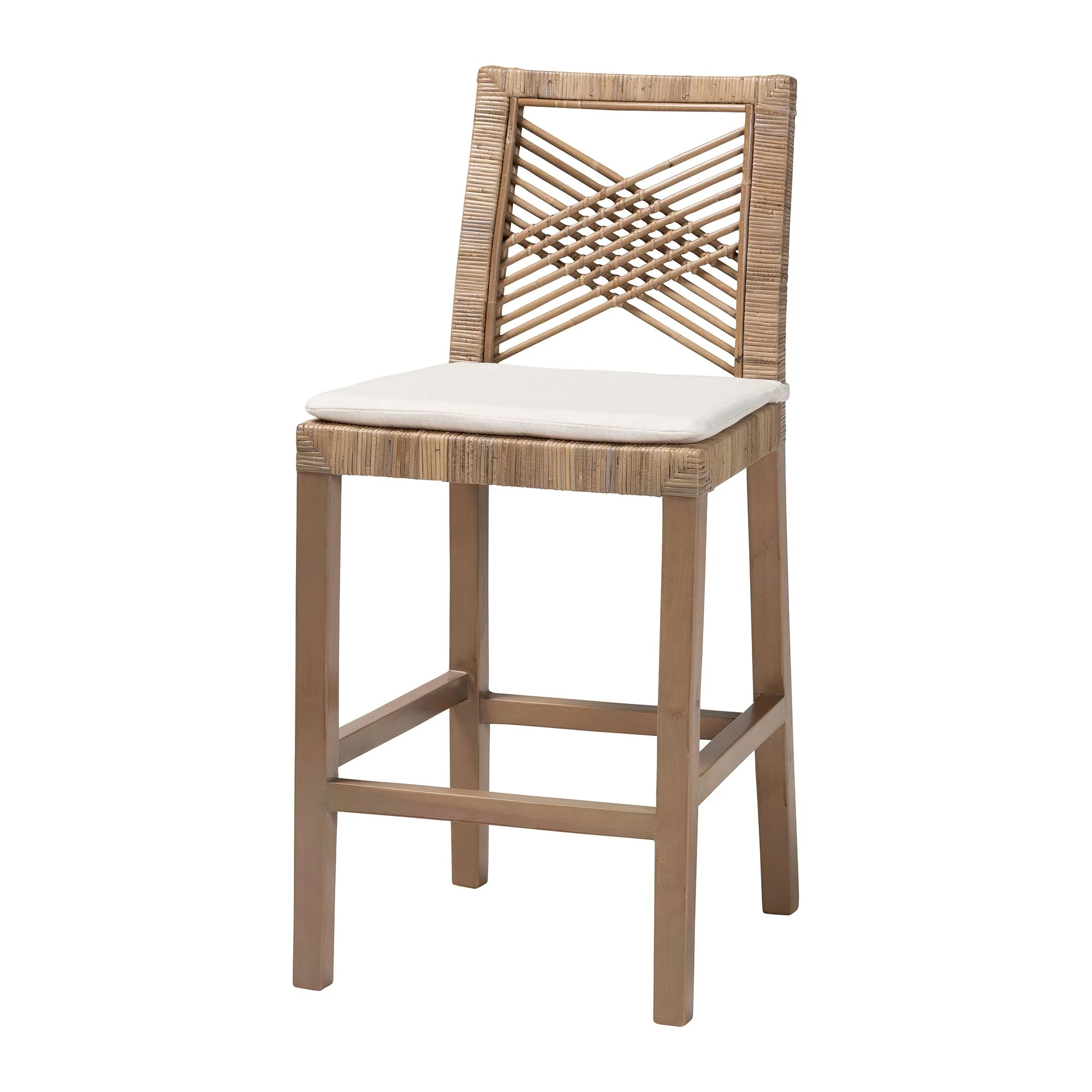 Baxton Studio bali & pari Poltak Modern Bohemian Grey Natural Kubu Rattan and Mahogany Wood Counter Stool - Image 4