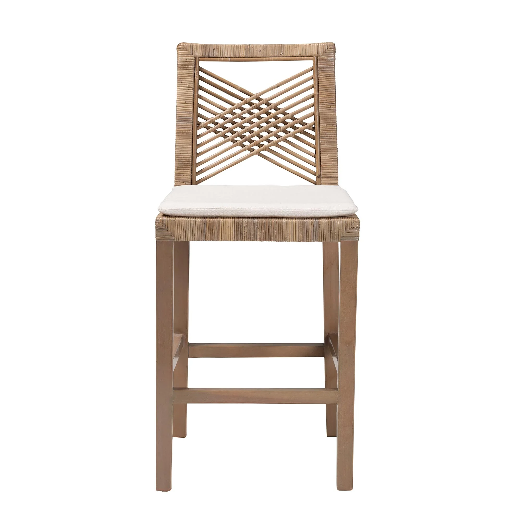 Baxton Studio bali & pari Poltak Modern Bohemian Grey Natural Kubu Rattan and Mahogany Wood Counter Stool - Image 5