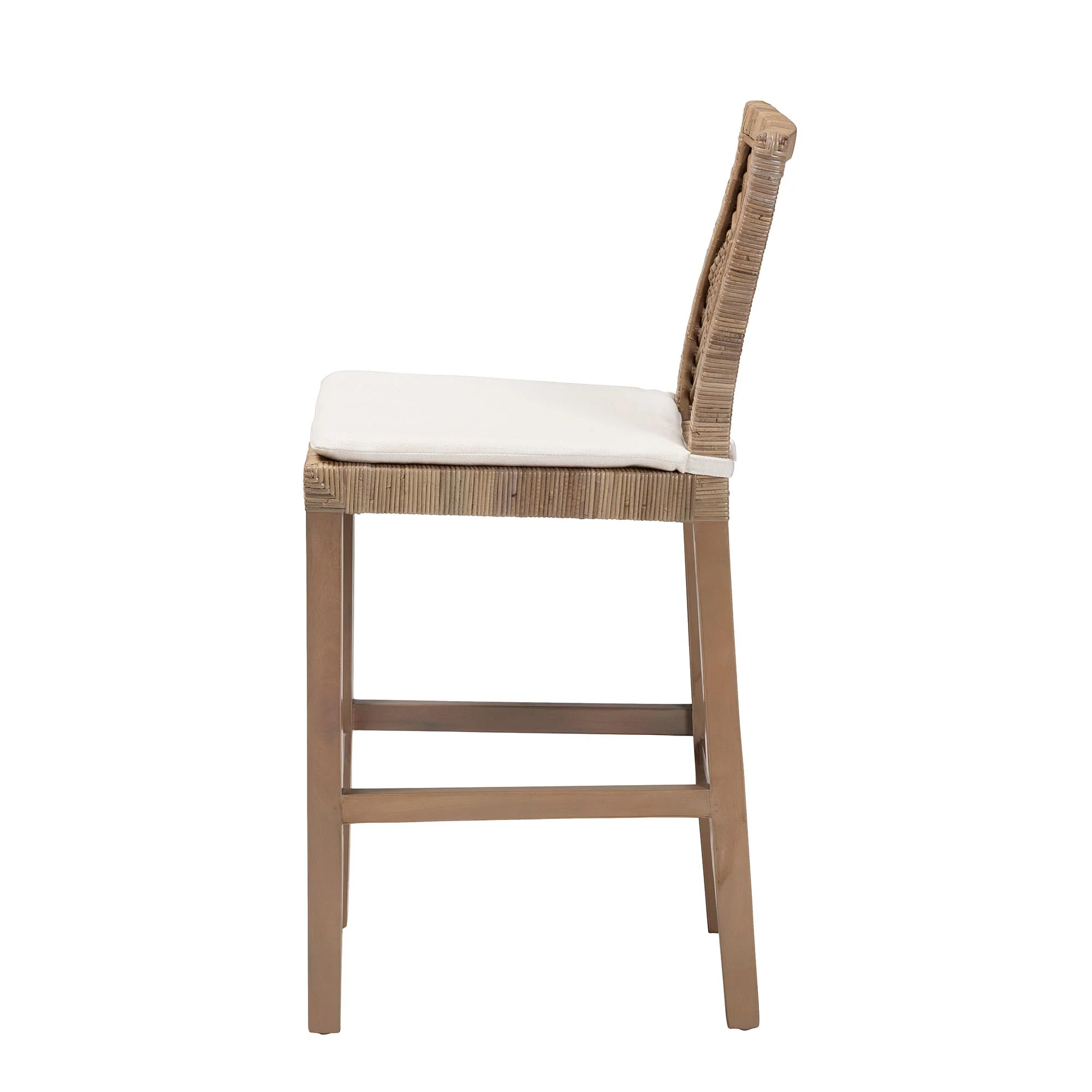Baxton Studio bali & pari Poltak Modern Bohemian Grey Natural Kubu Rattan and Mahogany Wood Counter Stool - Image 6