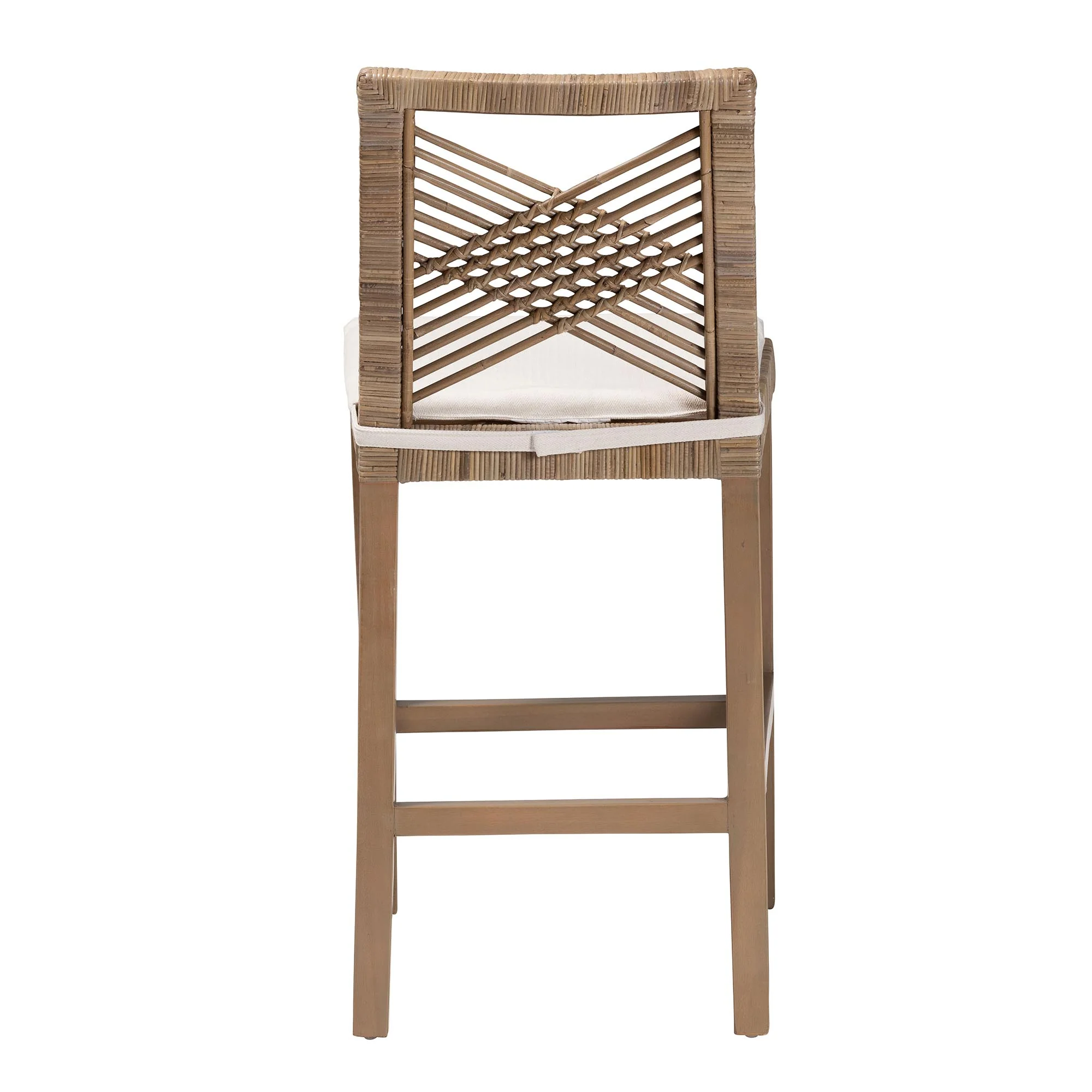 Baxton Studio bali & pari Poltak Modern Bohemian Grey Natural Kubu Rattan and Mahogany Wood Counter Stool - Image 7