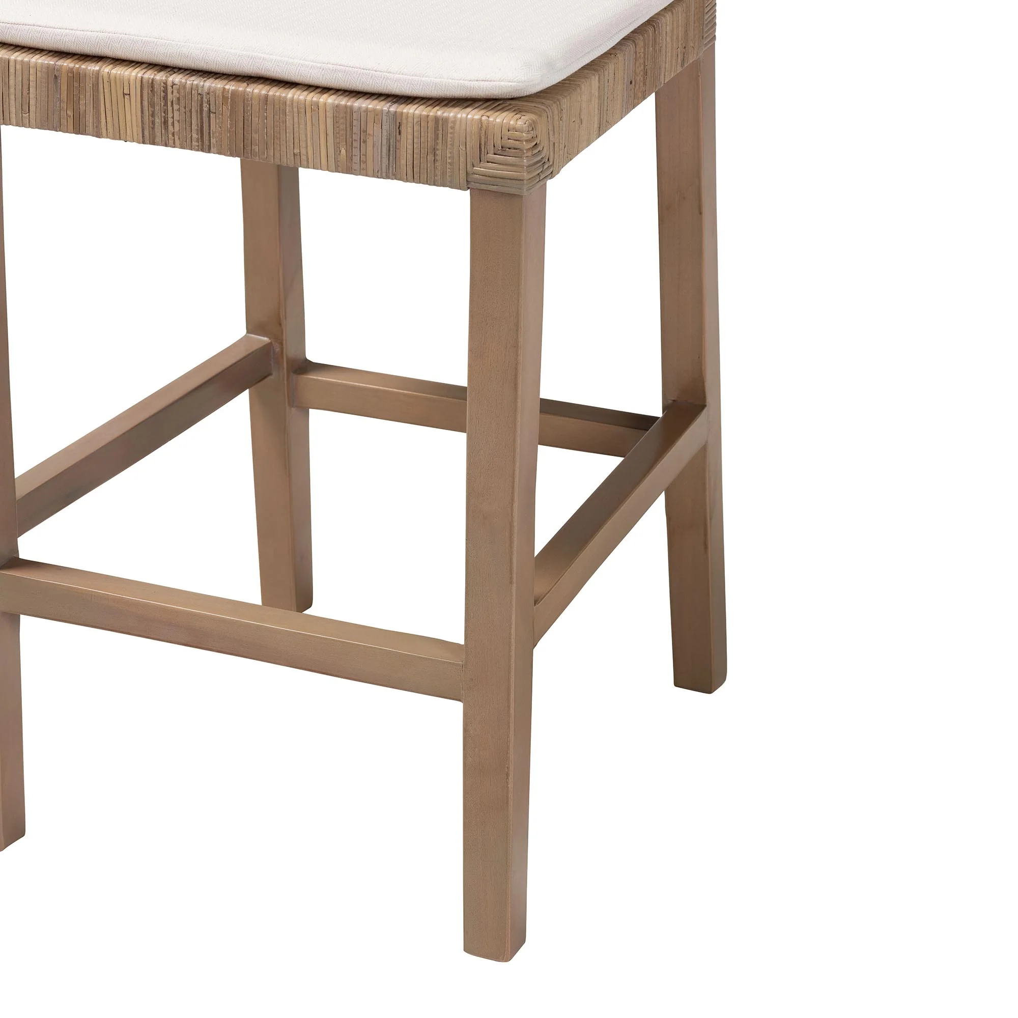 Baxton Studio bali & pari Poltak Modern Bohemian Grey Natural Kubu Rattan and Mahogany Wood Counter Stool - Image 9