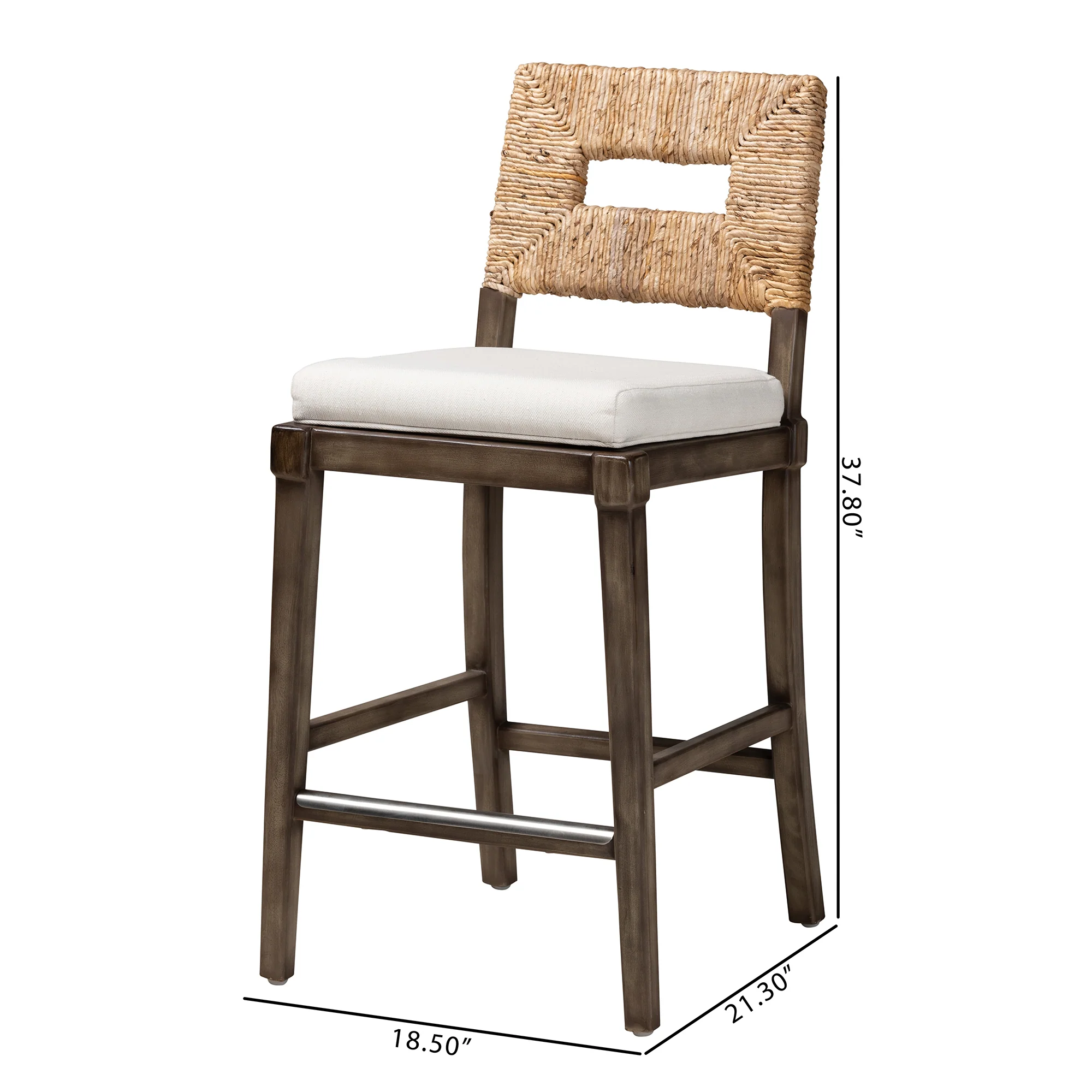Baxton Studio bali & pari Porsha Modern Bohemian Dark Brown Finished Mahogany Wood and Natural Rattan Counter Stool - Image 10