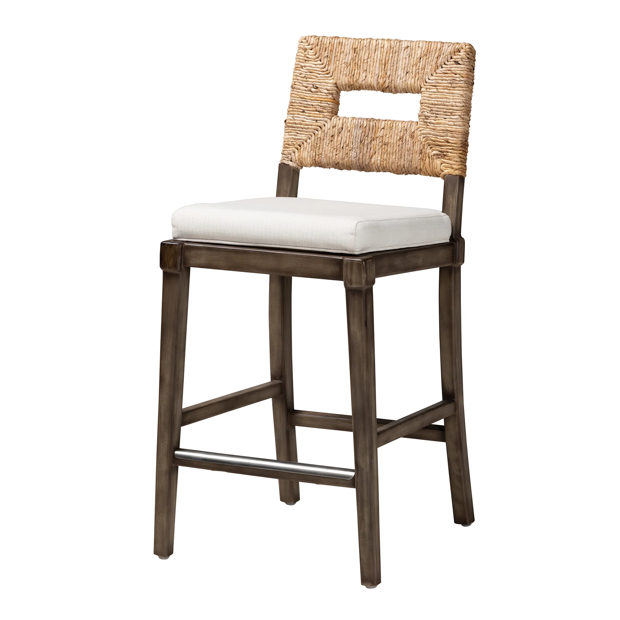 Baxton Studio bali & pari Porsha Modern Bohemian Dark Brown Finished Mahogany Wood and Natural Rattan Counter Stool - Image 2