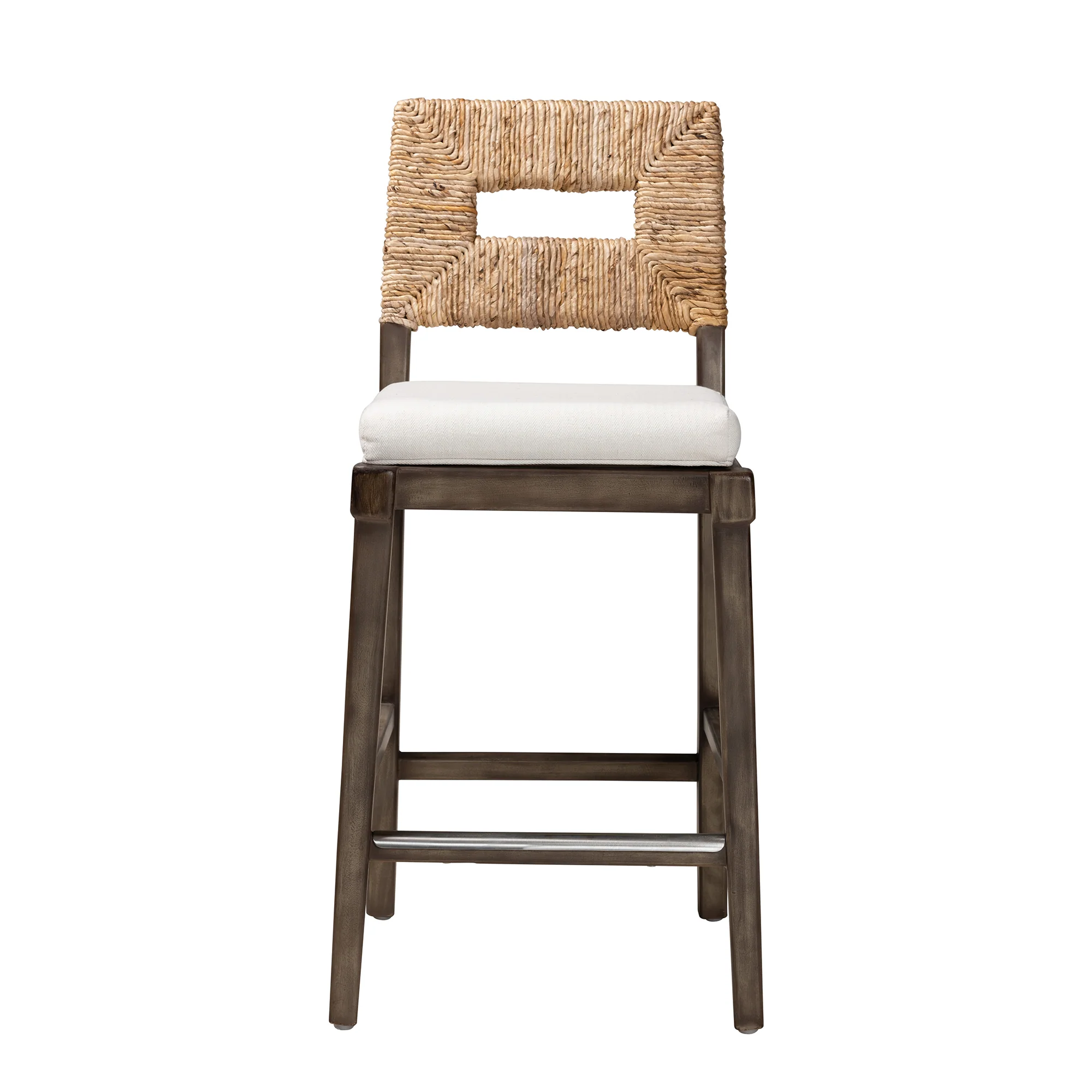 Baxton Studio bali & pari Porsha Modern Bohemian Dark Brown Finished Mahogany Wood and Natural Rattan Counter Stool - Image 3