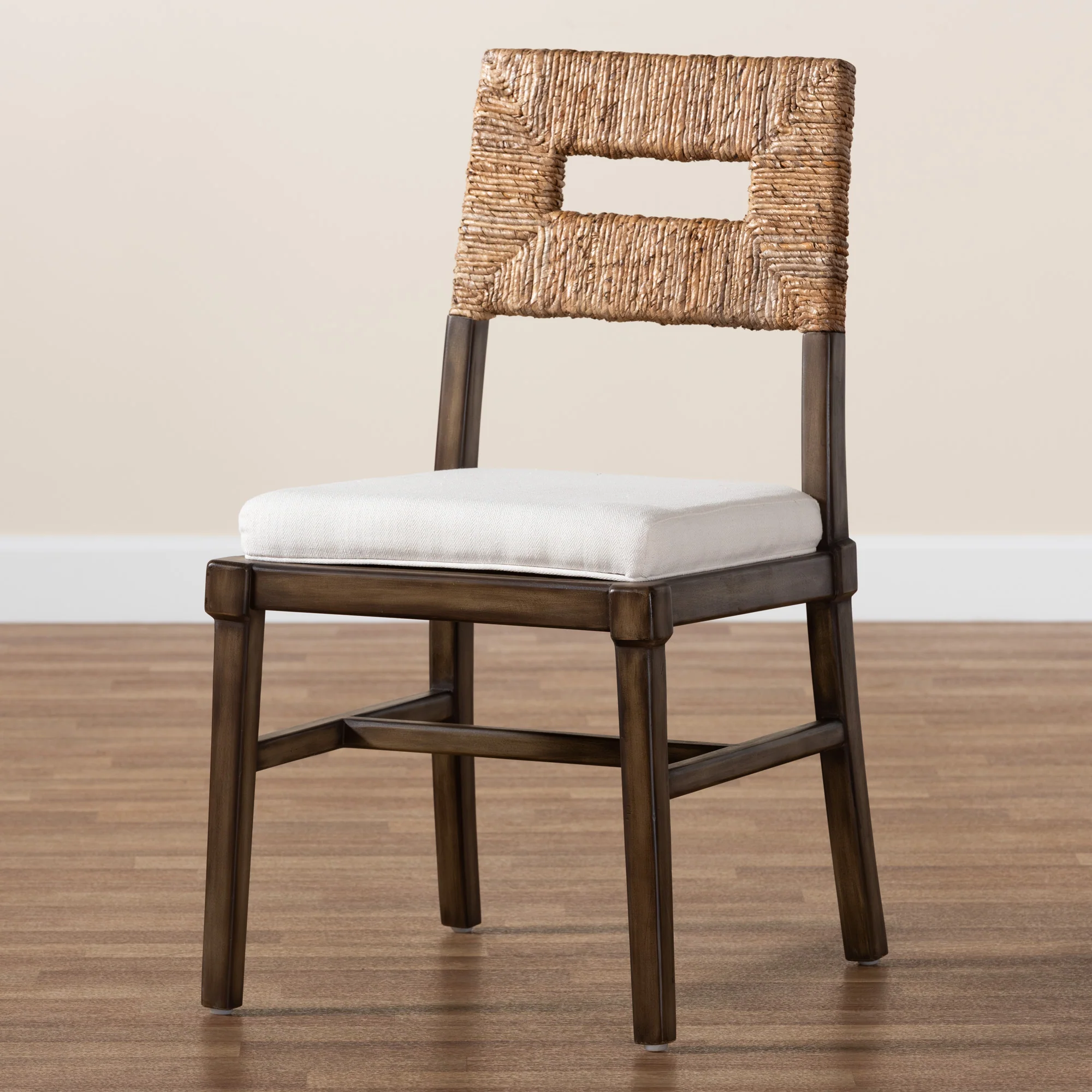 Baxton Studio bali & pari Porsha Modern Bohemian Dark Brown Finished Mahogany Wood and Natural Rattan Dining Chair - Image 9